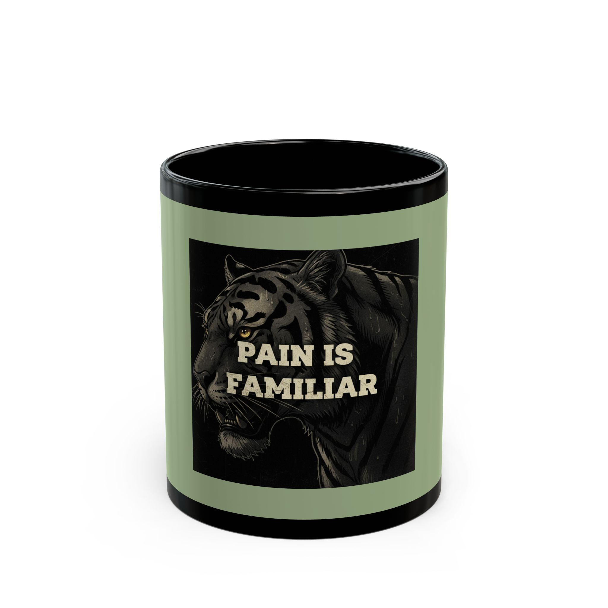 Tiger Black Mug 11oz – Pain is Familiar