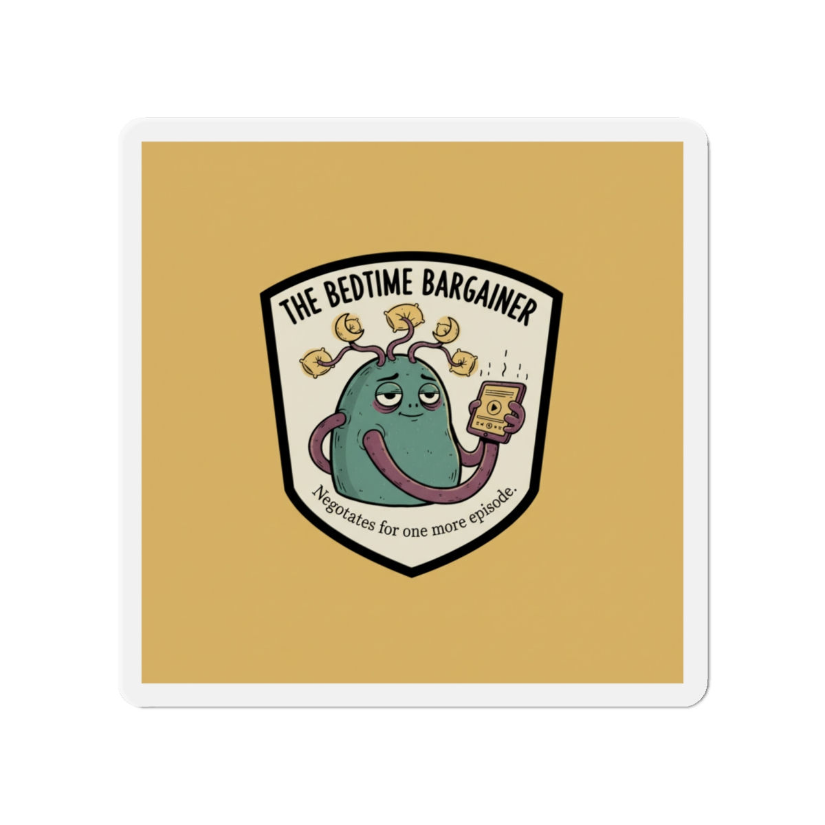 Bedtime Bargainer Die-Cut Magnet – The Bedtime Bargainer Negotiates for One