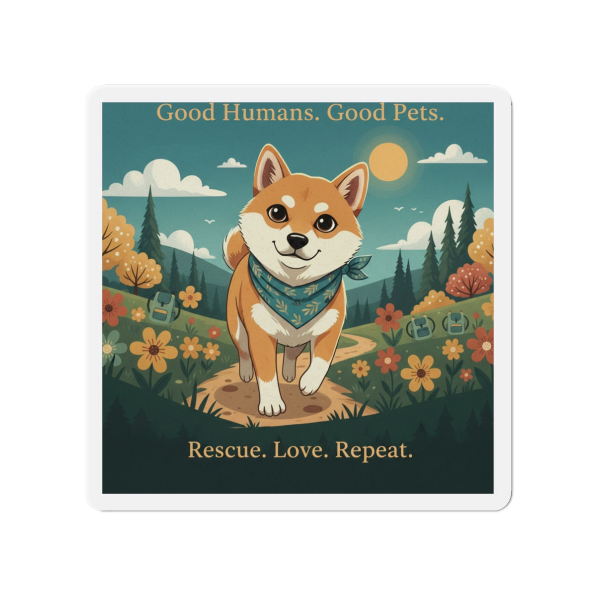 Shiba Inu Die-Cut Magnet – Good Humans Good Pets Rescue Love Repeat