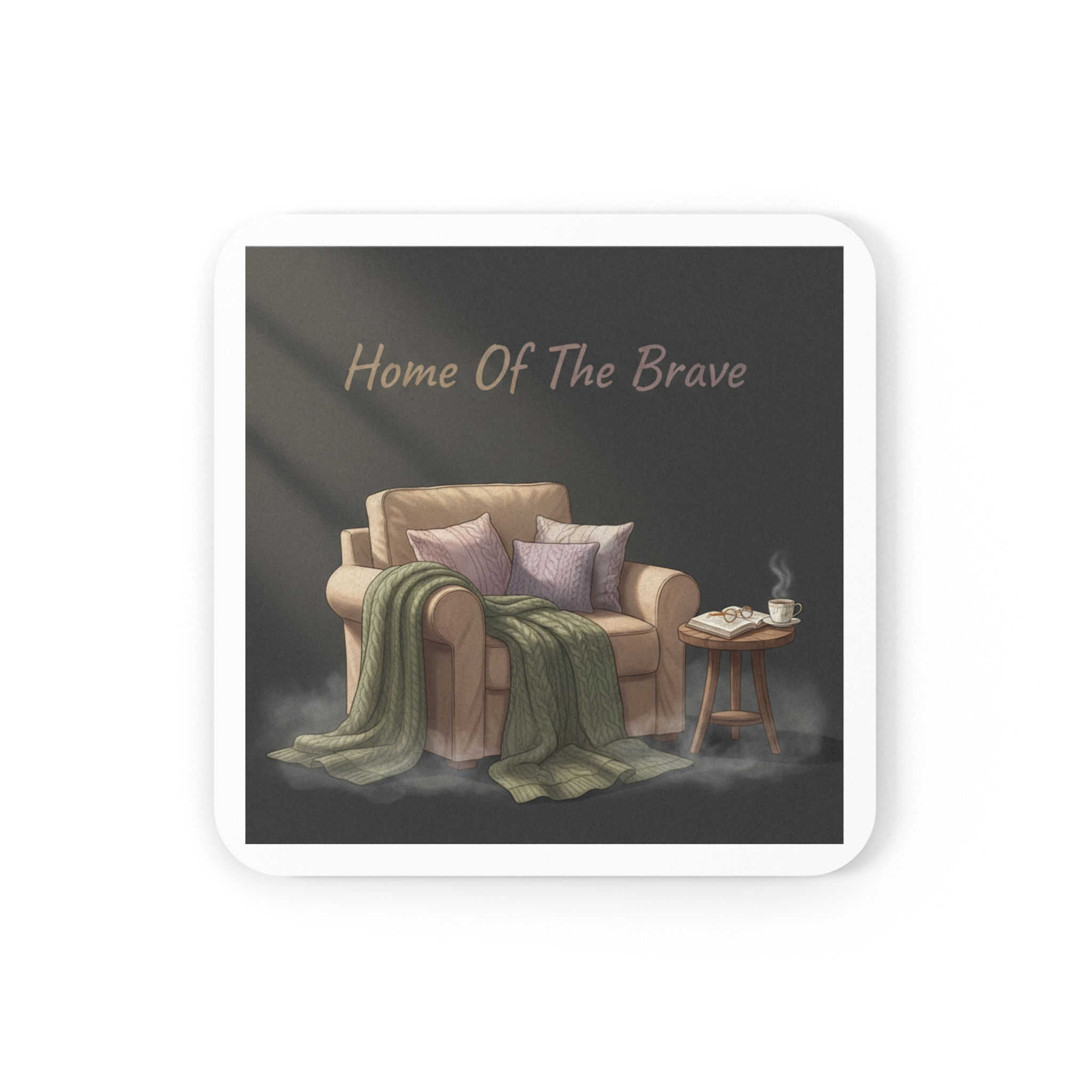 Cozy Reading Nook Cork Coaster – Home of the Brave
