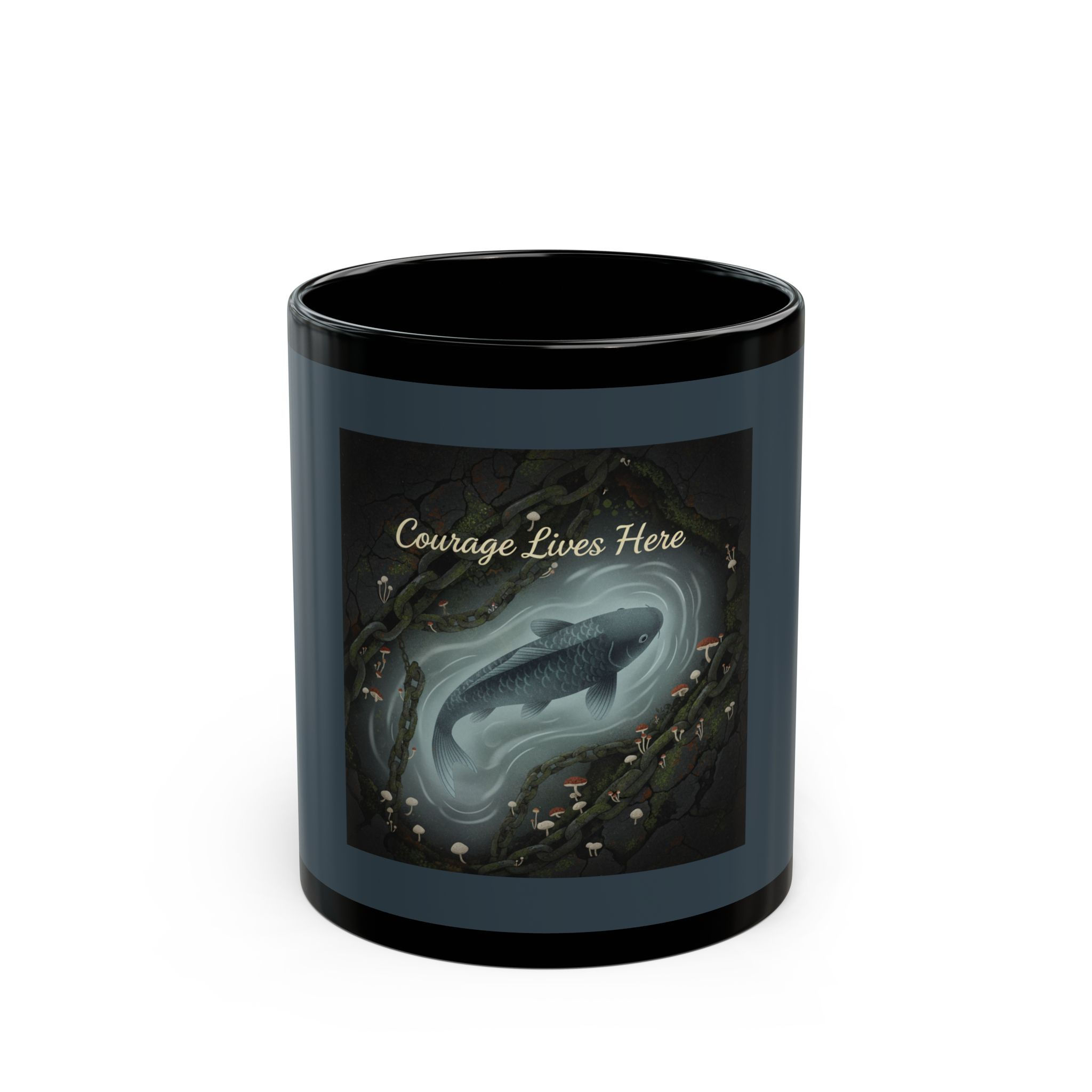 Koi Black Mug 11oz – Courage Lives Here