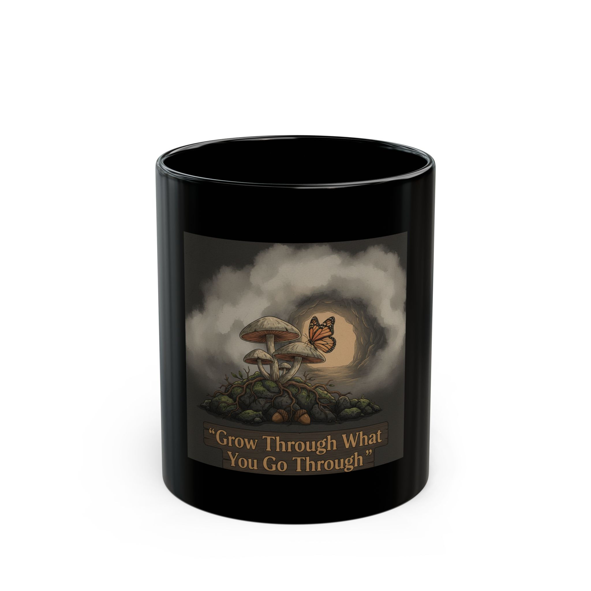 Butterfly Black Mug 11oz – Grow Through What You Go Through