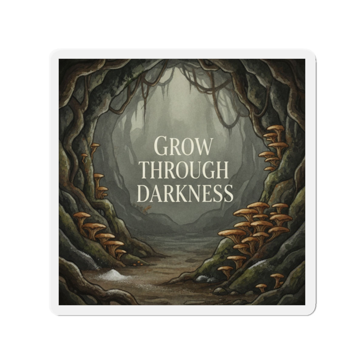 Mushrooms And Entrance Die-Cut Magnet – Grow Through Darkness