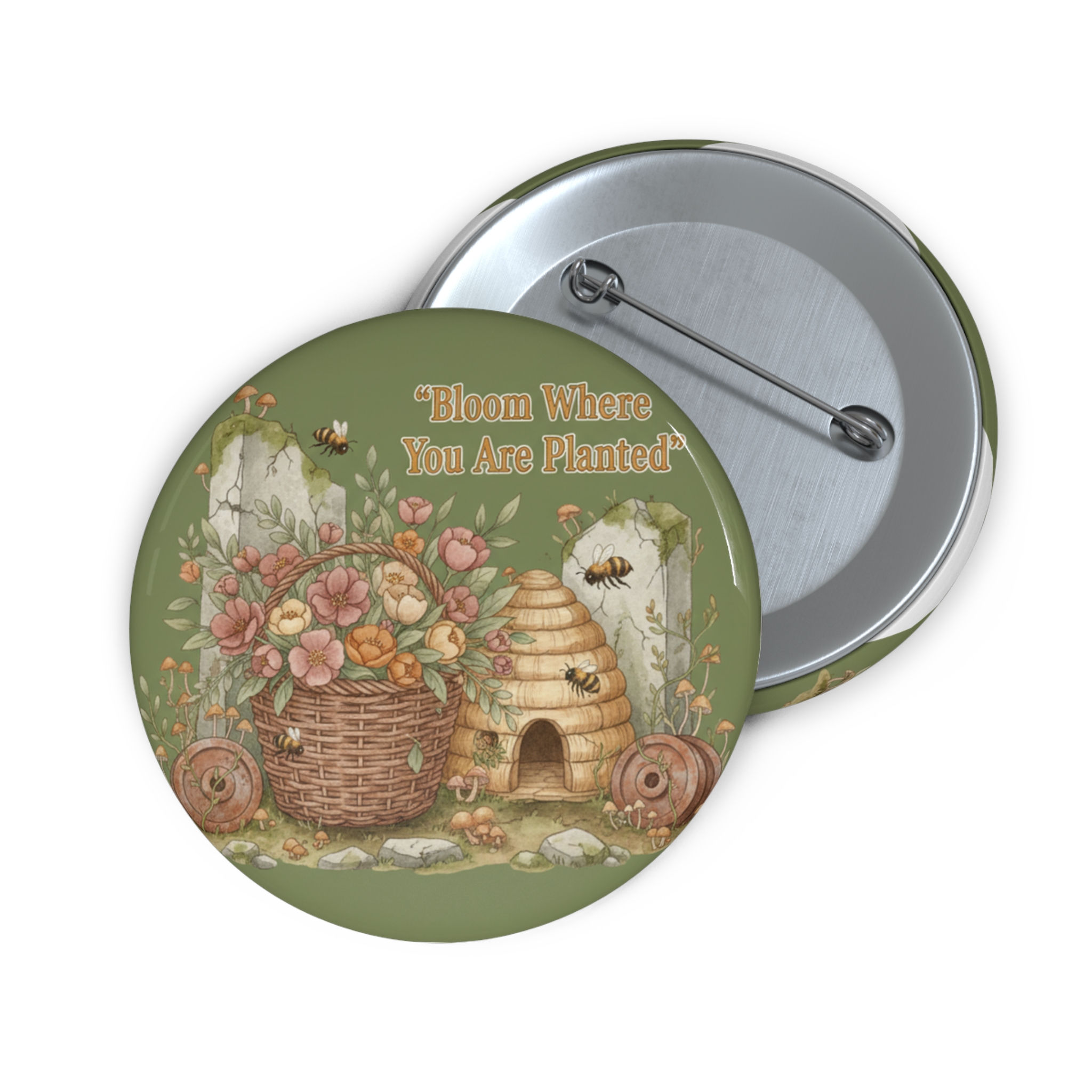Bee Pin Button – Bloom Where You Are Planted