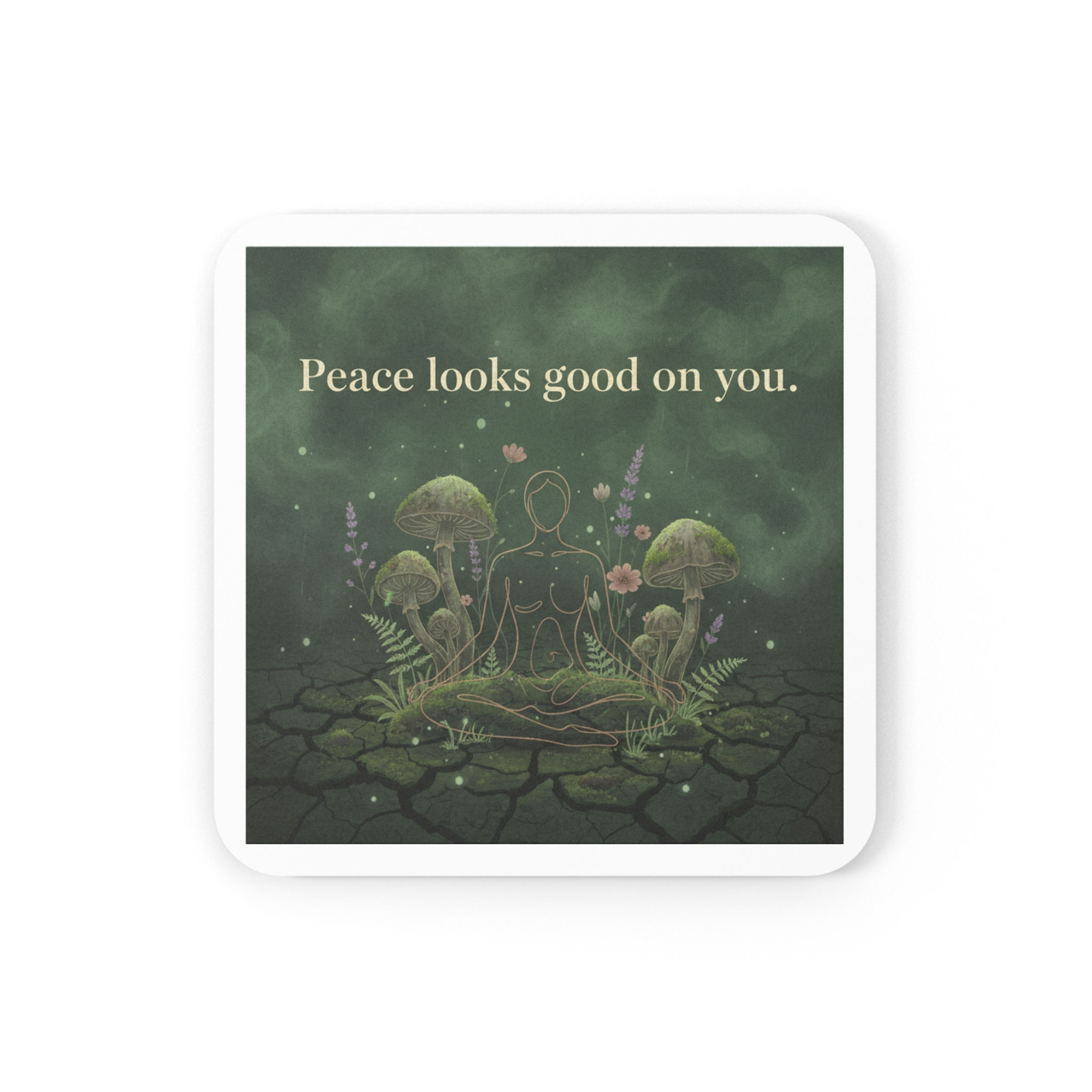 Meditating With Mushroo Cork Coaster – Peace Looks Good on You