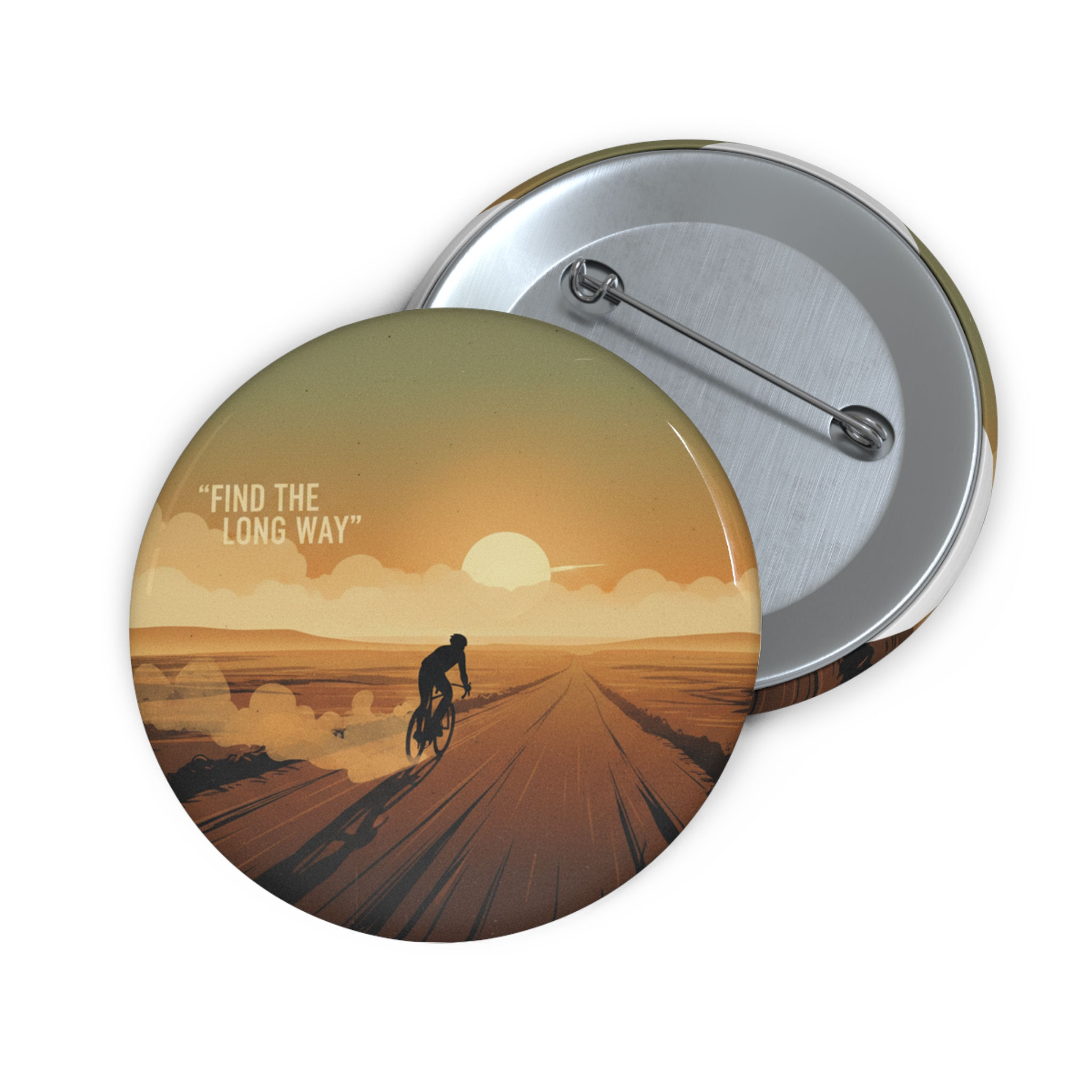 Rider On Bike Pin Button – Find the Long Way