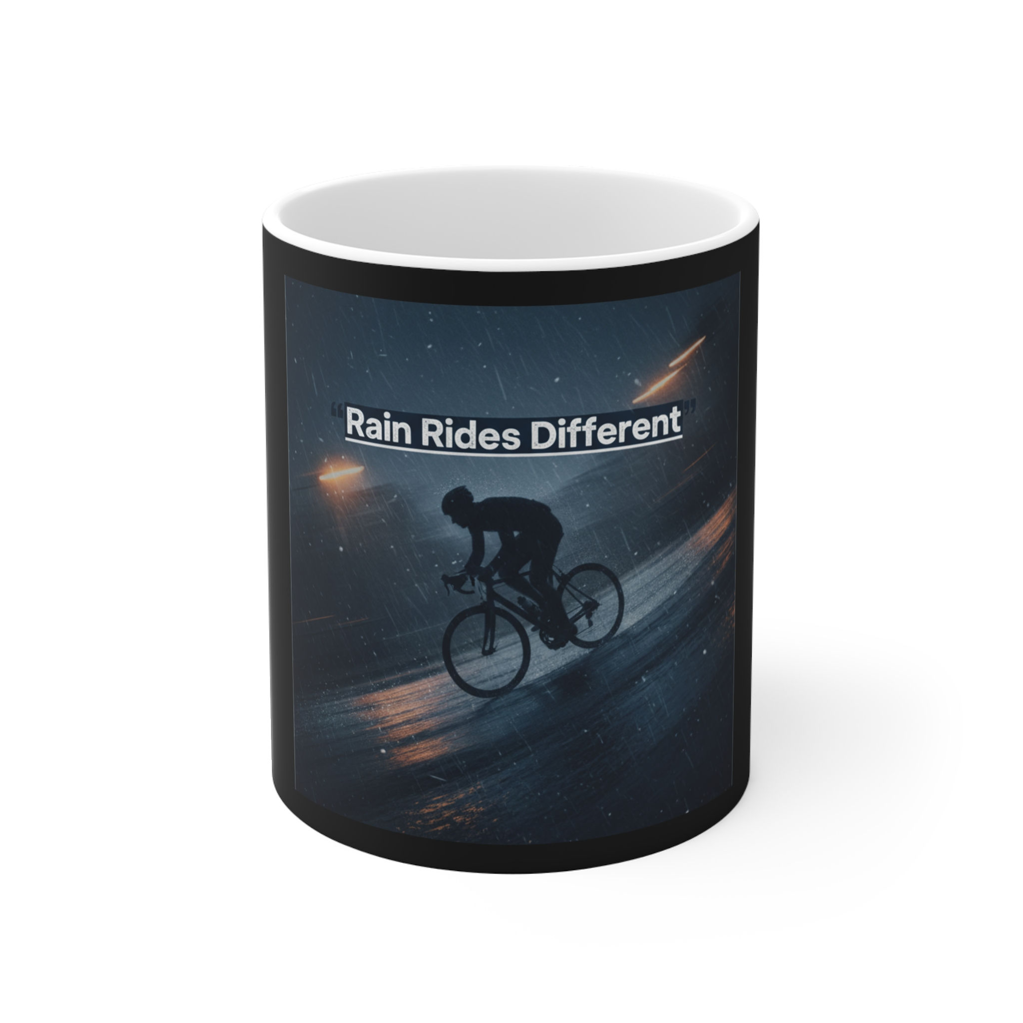 Cyclist Mug 11oz – Rain Rides Different
