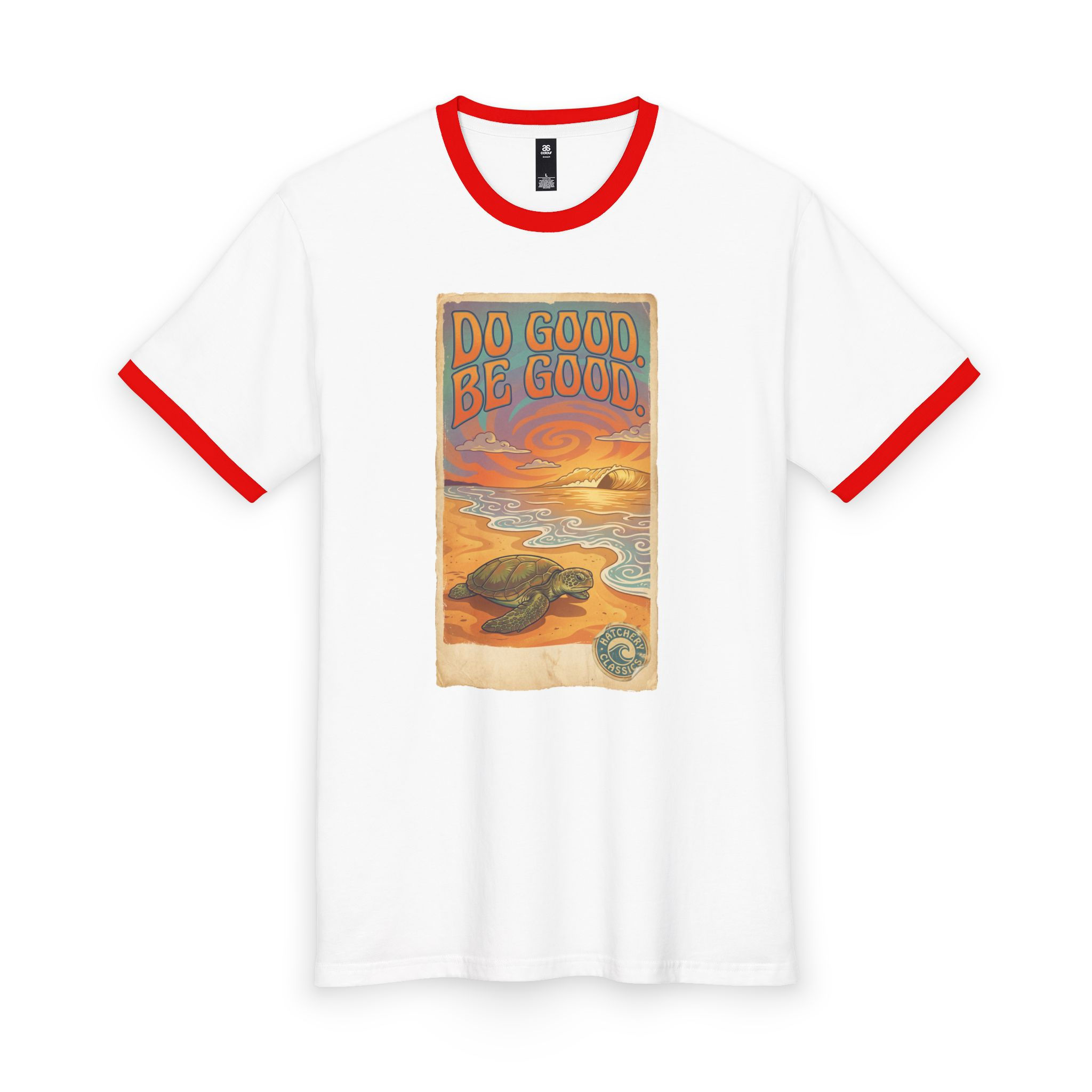 Do Good Be Good Turtle Graphic Tee — Retro Beach Vibes Ringer T-Shirt