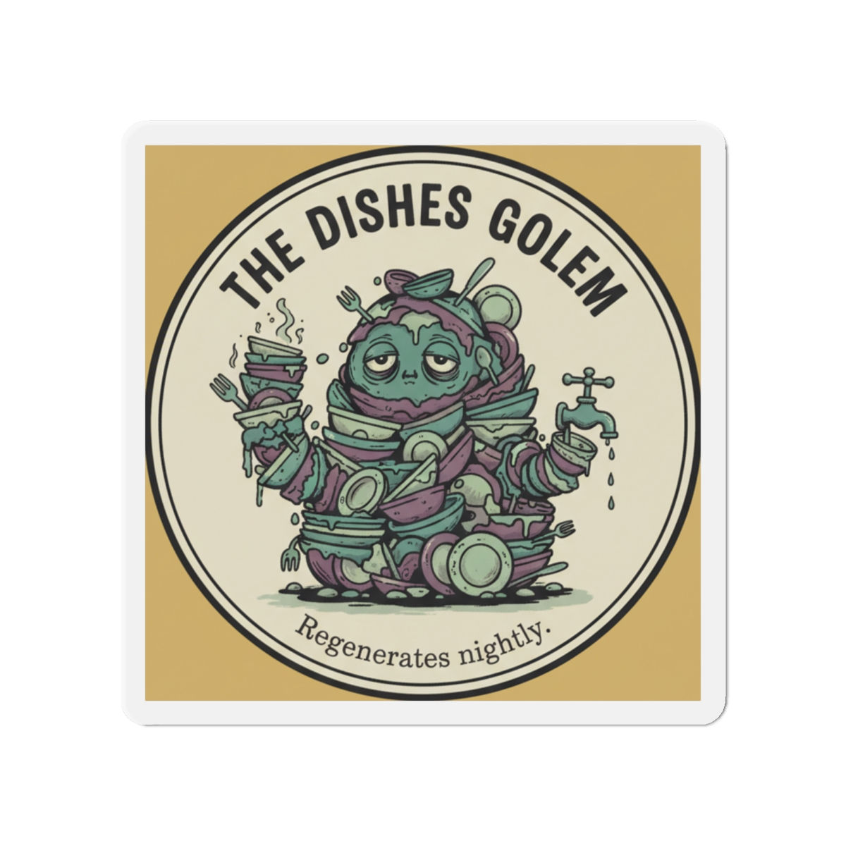 Dishes Golem Die-Cut Magnet – The Dishes Golem Regenerates Nightly
