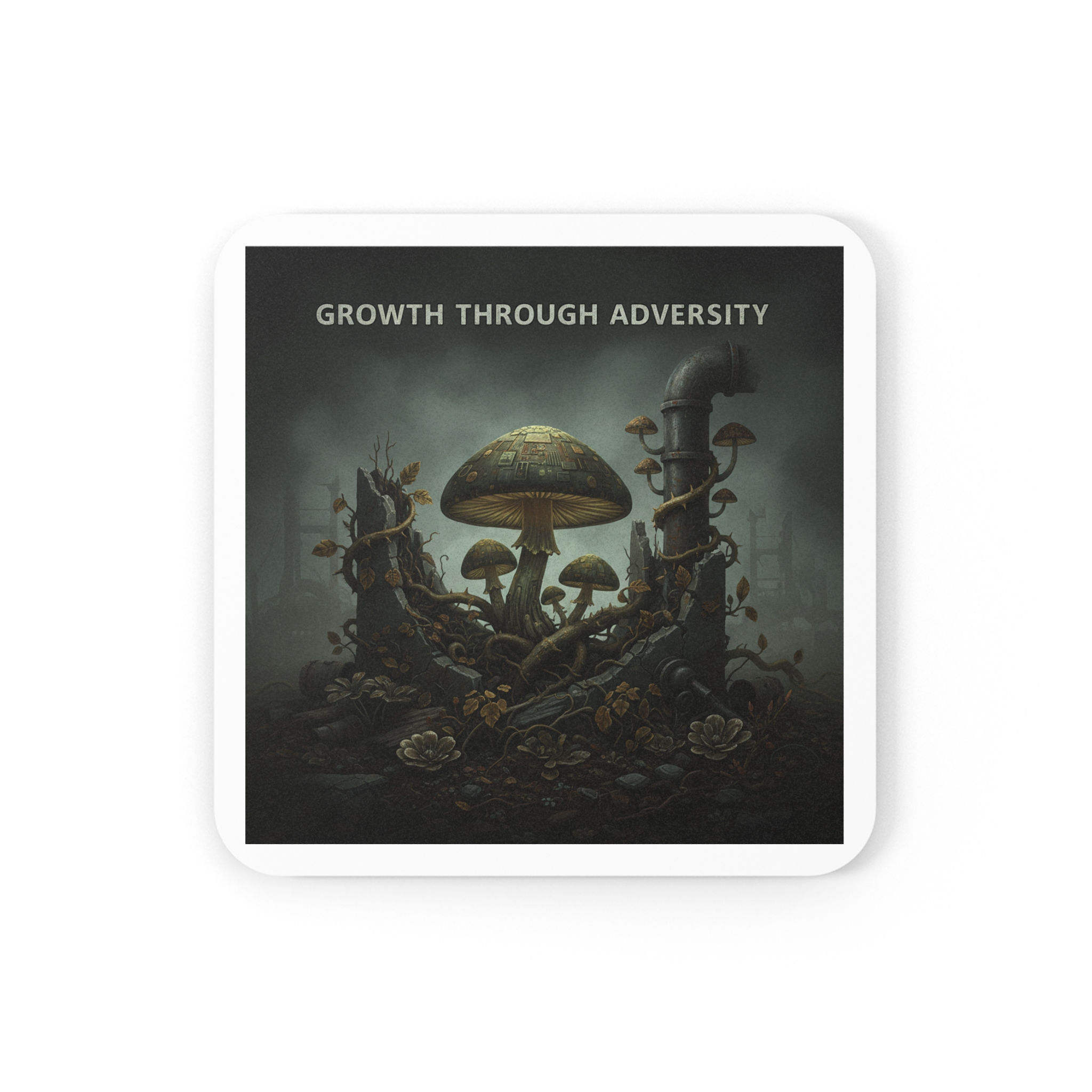 Mushroom Pipe Vines Cork Coaster – Growth Through Adversity
