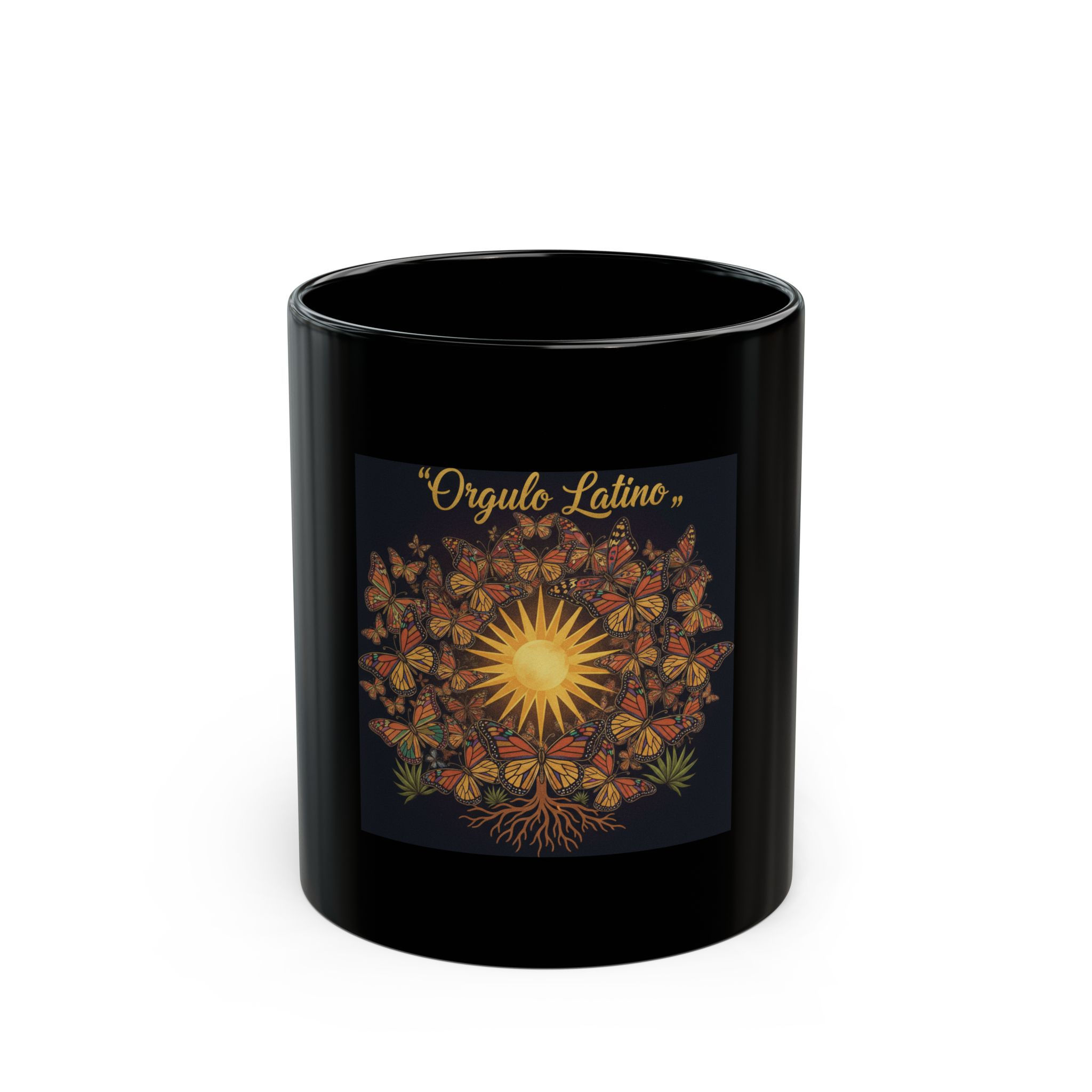 Butterfly Black Mug 11oz – Orgullo Latino