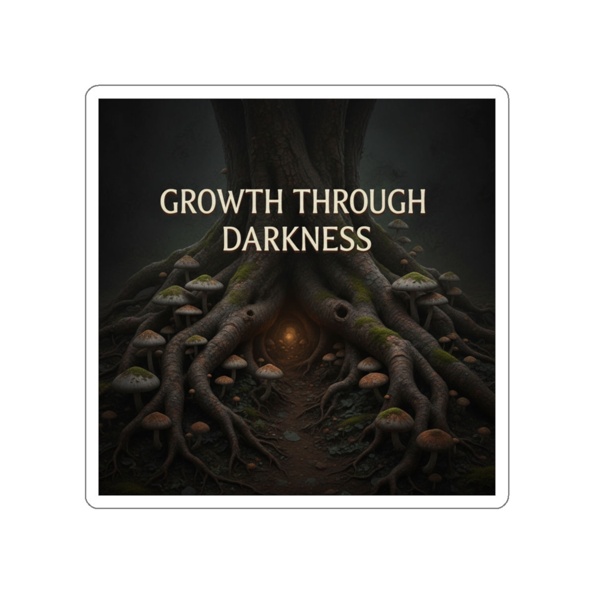 Tree Roots And Mushrooms Die-Cut Sticker – Growth Through Darkness