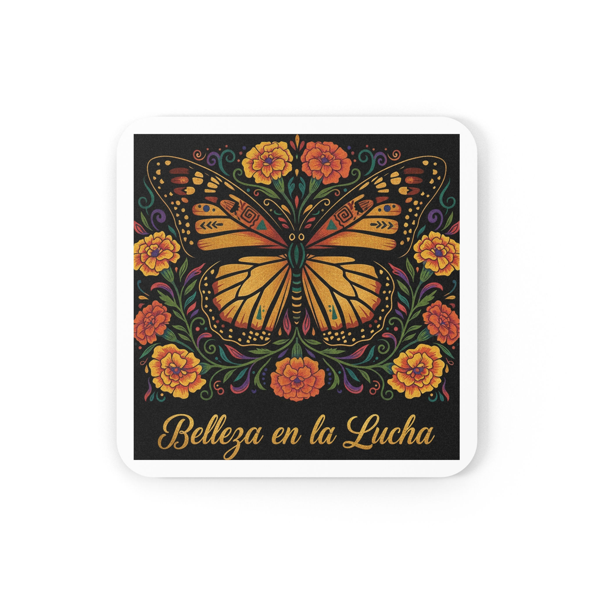 Mariposa With Marigolds Cork Coaster – Belleza en la Lucha