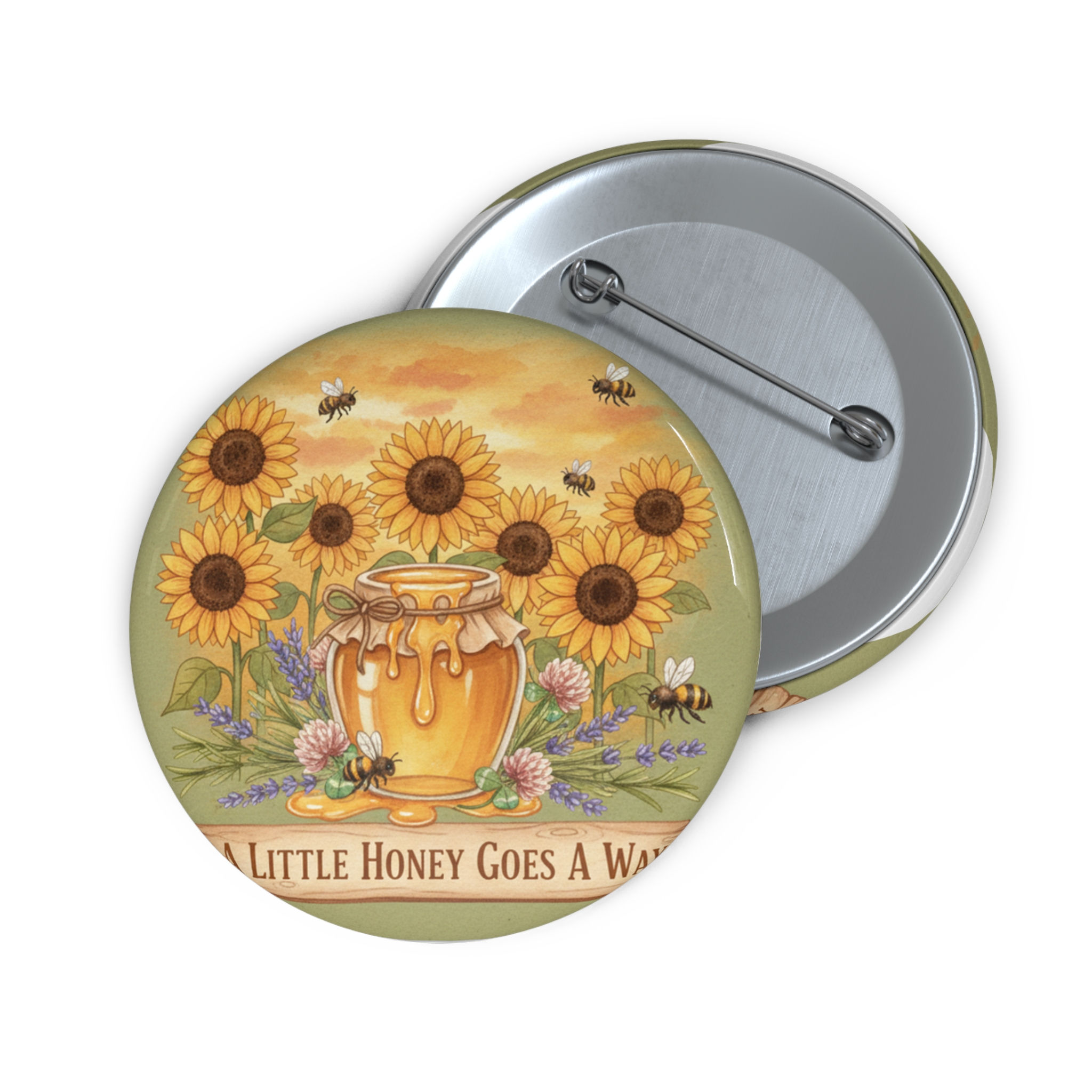 Honey Jar And Sunflowers Pin Button – A Little Honey Goes a Way
