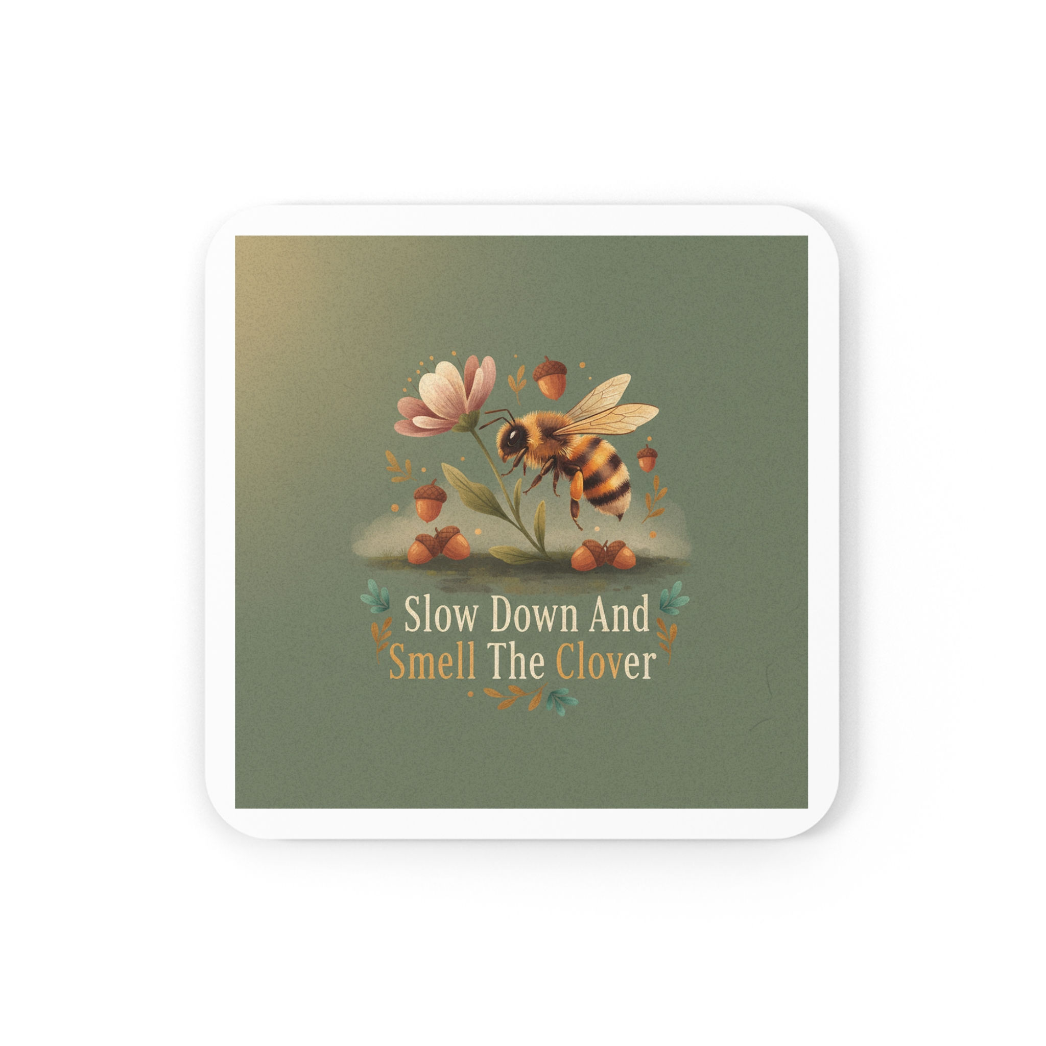 Honeybee Cork Coaster – Slow Down and Smell the Clover