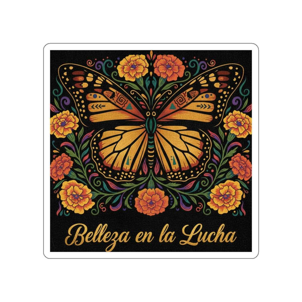 Mariposa With Marigolds Die-Cut Sticker – Belleza en la Lucha