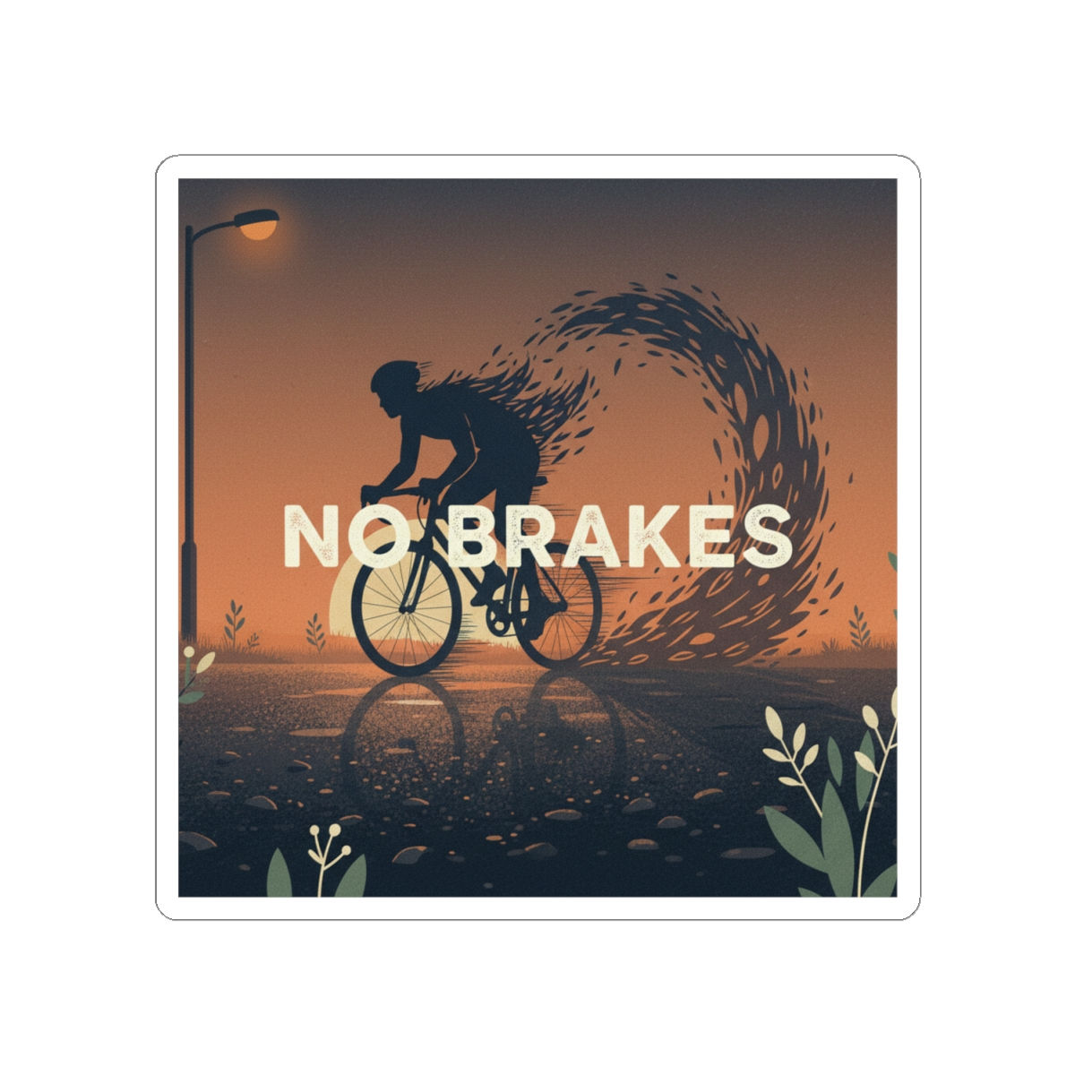 Cyclist Kiss-Cut Sticker – No Brakes