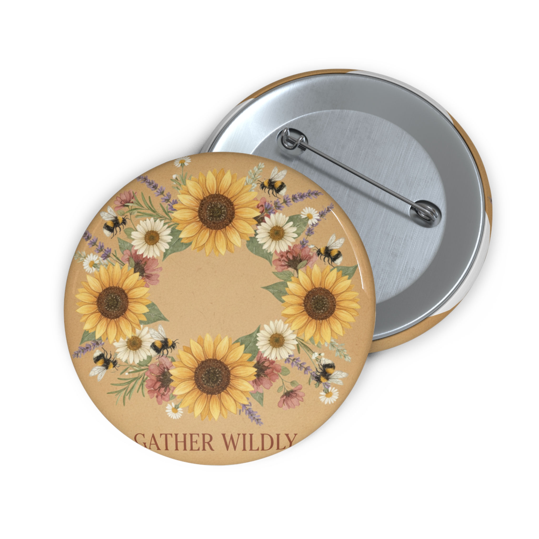 Sunflowers And Bees Pin Button – Gather Wildly