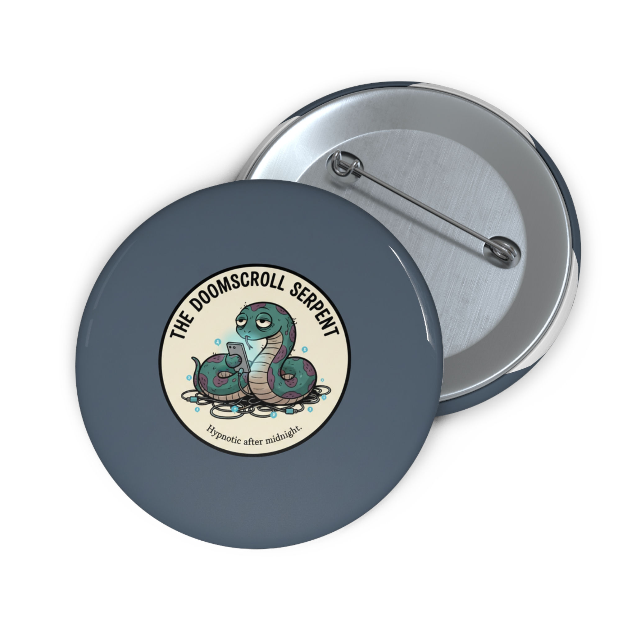 Doomscroll Serpent Pin Button – Hypnotic After Midnight