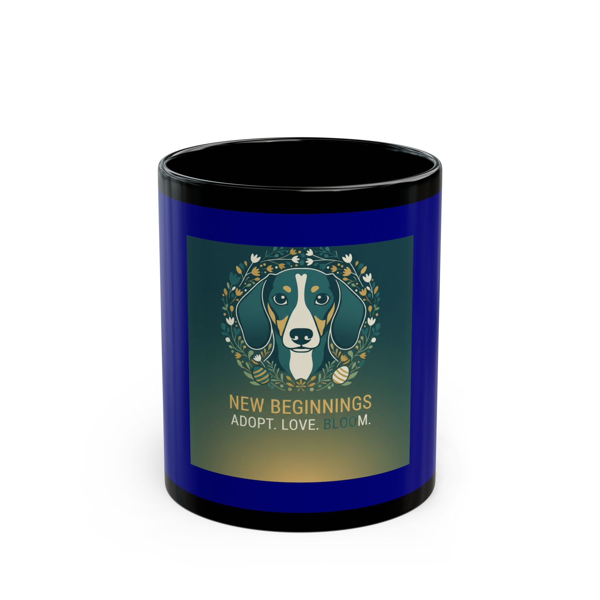 Dachshund Black Mug 11oz – New Beginnings Adopt Love Bloom