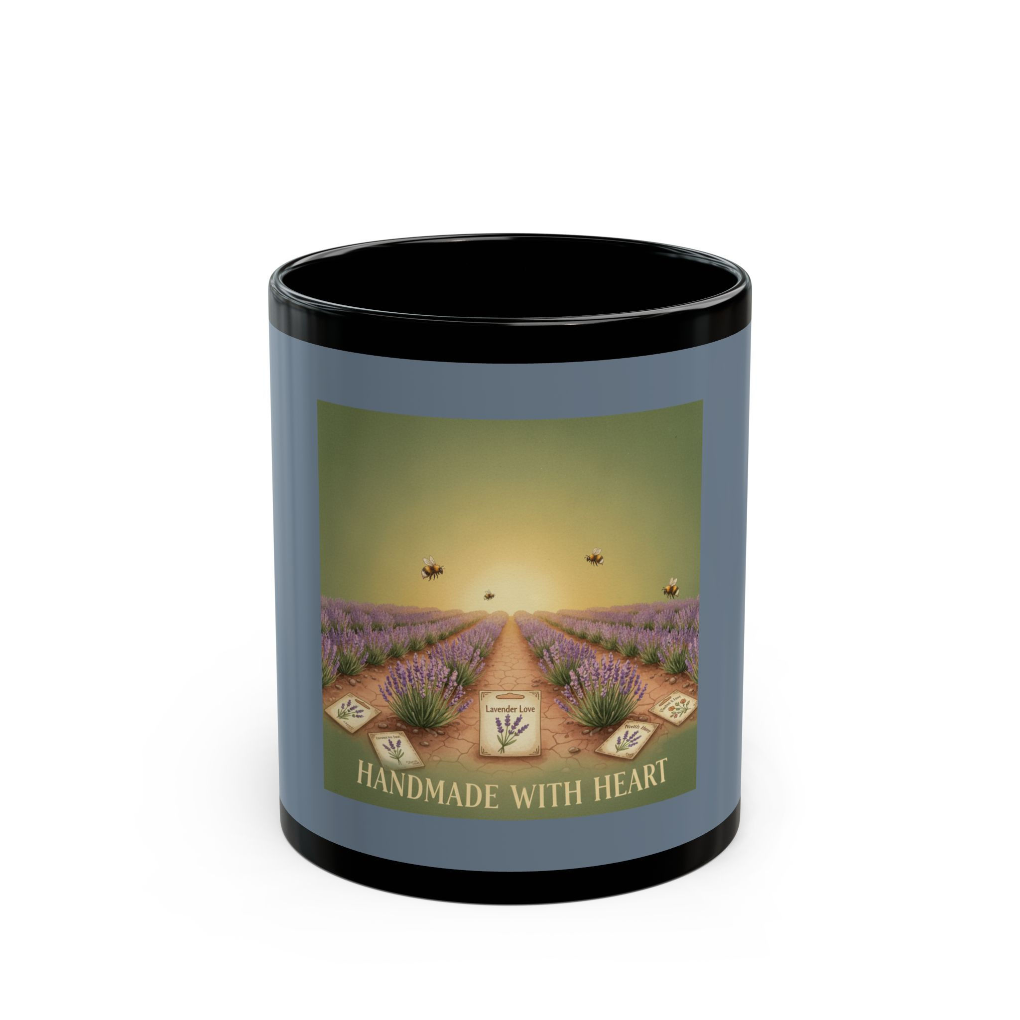 Lavender Field Black Mug 11oz – Handmade With Heart