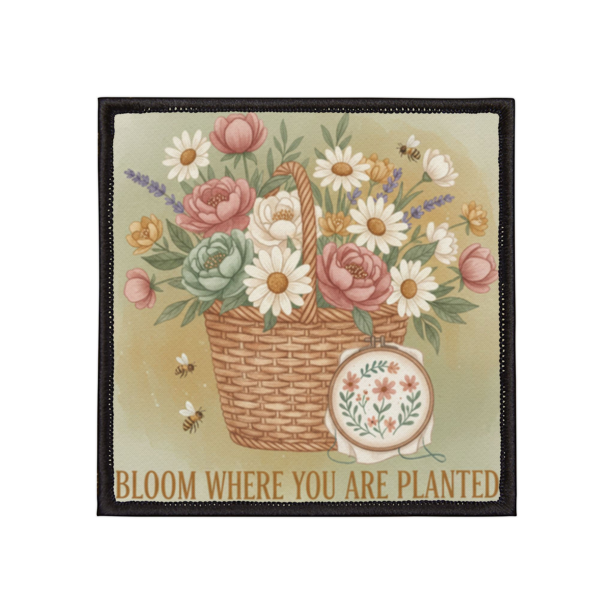 Wicker Basket Overflowing With Iron-On Patch – Bloom Where You Are Planted