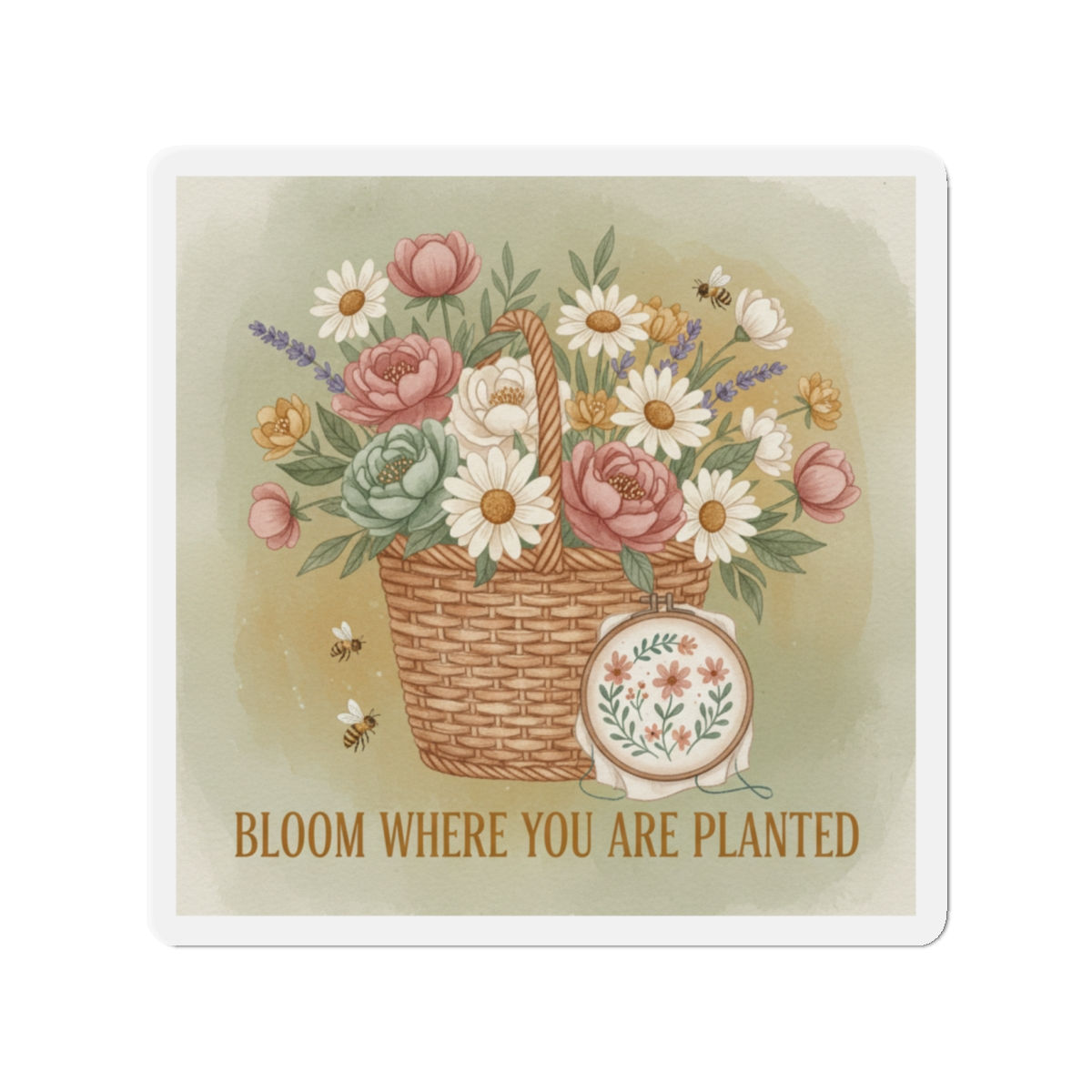 Wicker Basket Overflowing With Die-Cut Magnet – Bloom Where You Are Planted