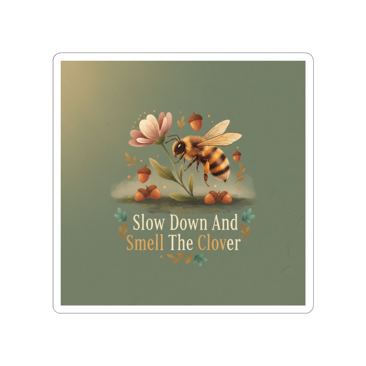 Honeybee Kiss-Cut Sticker – Slow Down and Smell the Clover