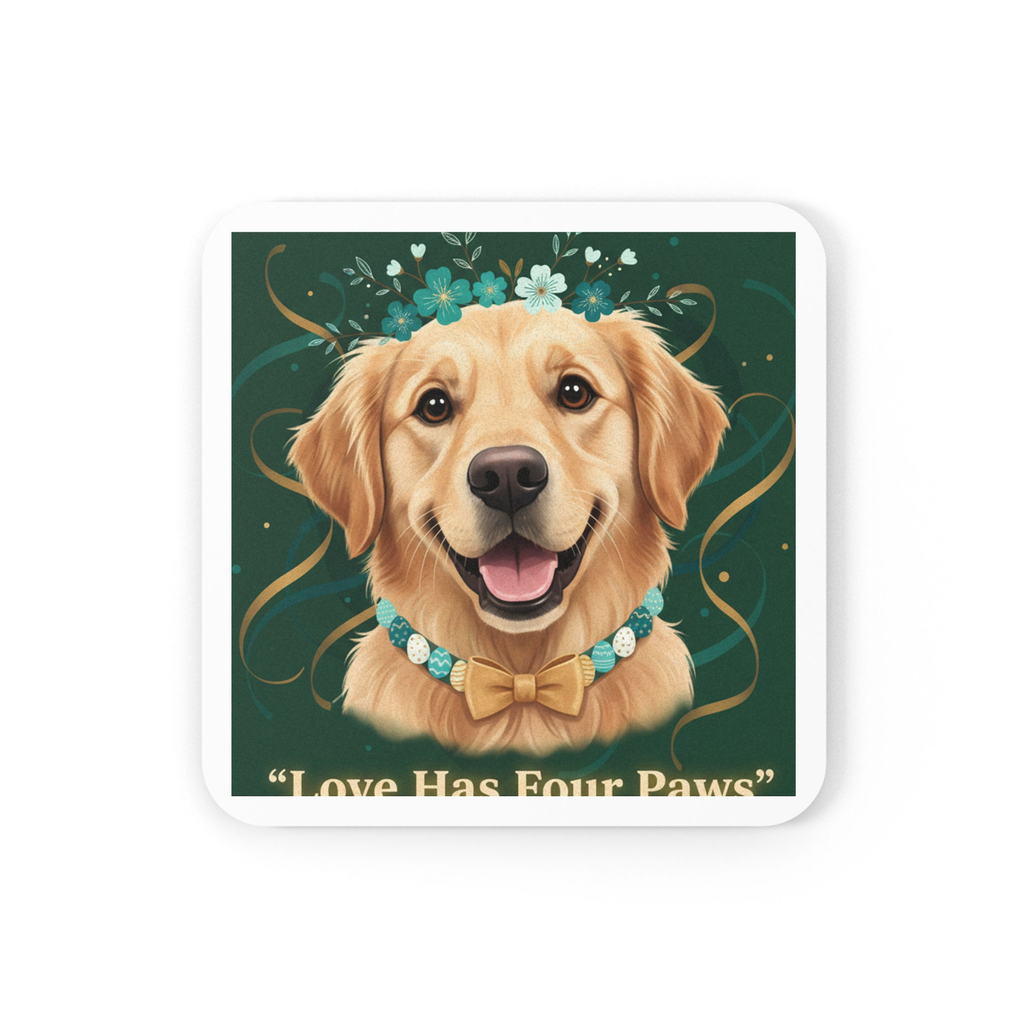 Golden Retriever Cork Coaster – Love Has Four Paws