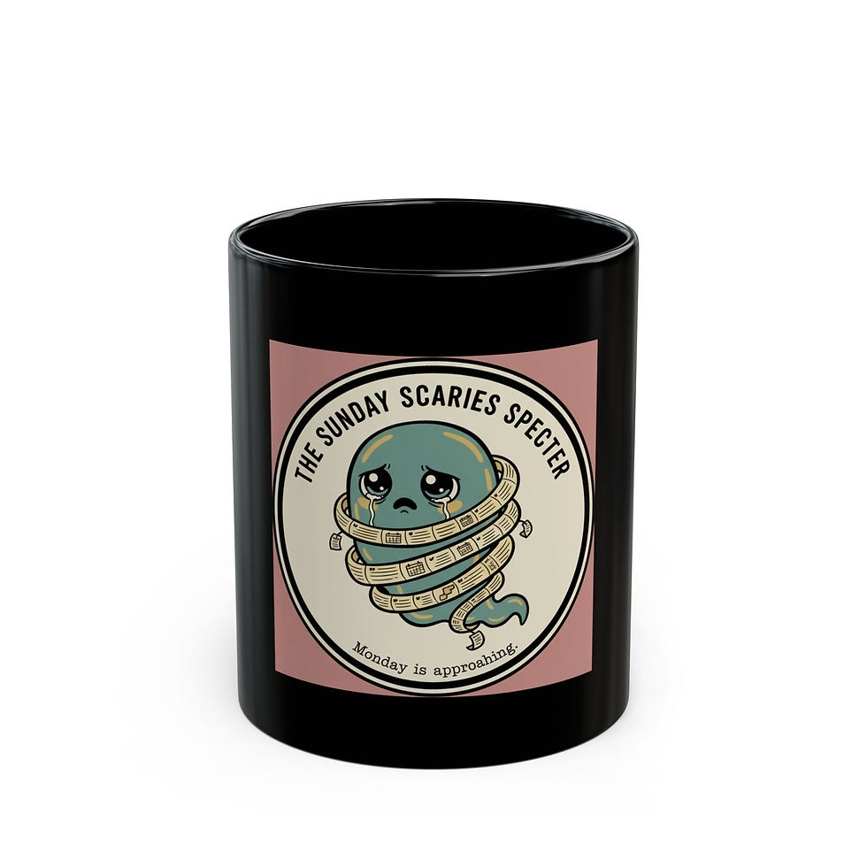 Thumbnail: Sunday Scaries Specter Black Mug 11oz – The Sunday Scaries Specter Monday is App