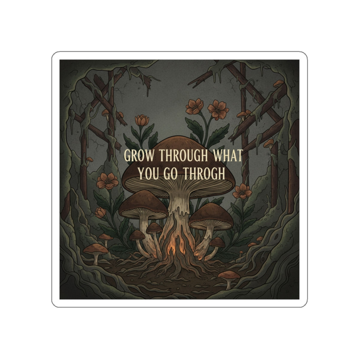 Fungi Die-Cut Sticker – Grow Through What You Go Through