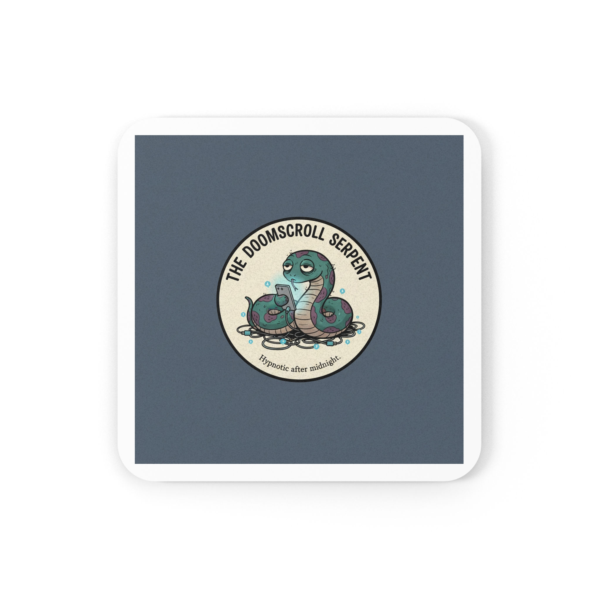 Doomscroll Serpent Cork Coaster – Hypnotic After Midnight