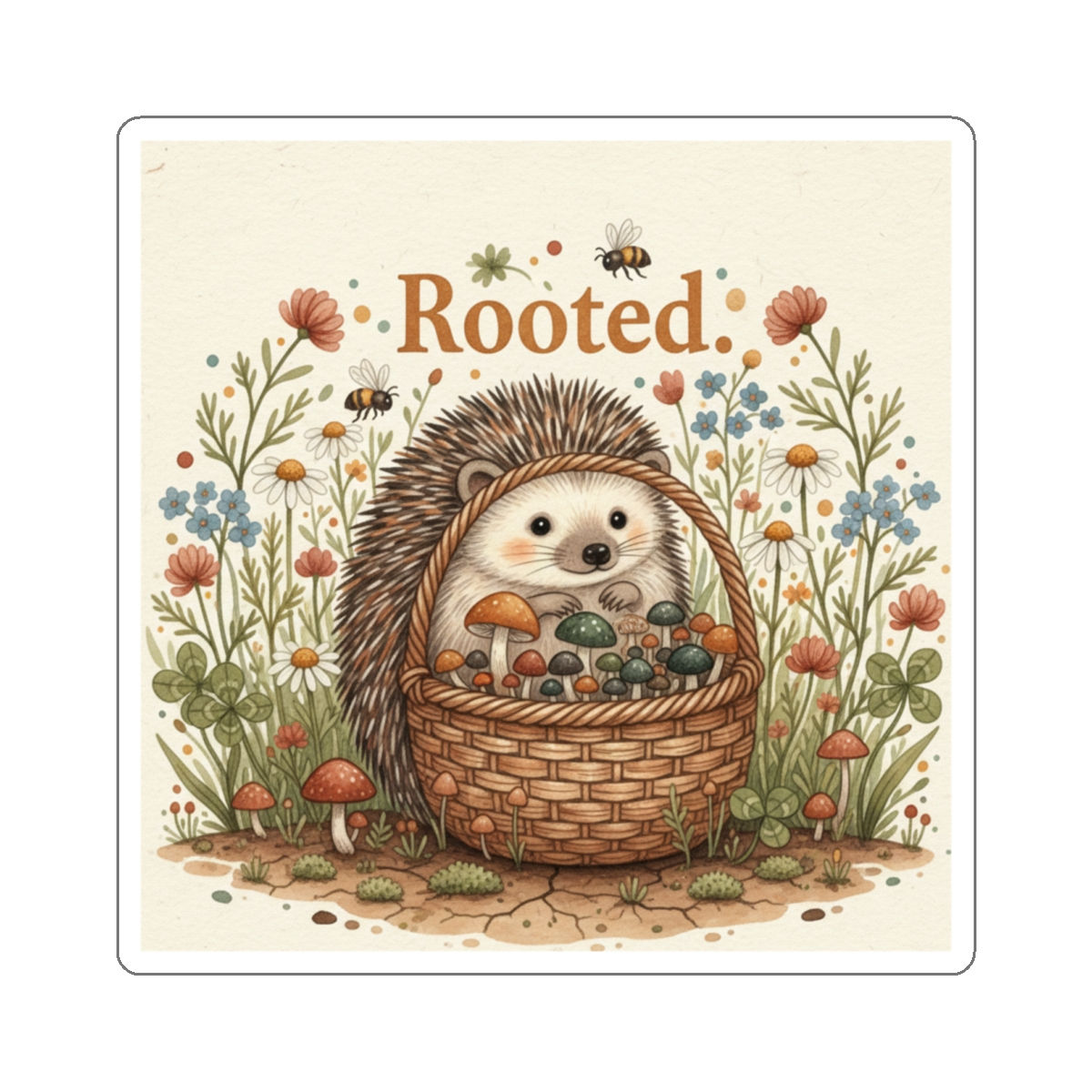 Hedgehog In Wildflower Garden Die-Cut Sticker – Rooted