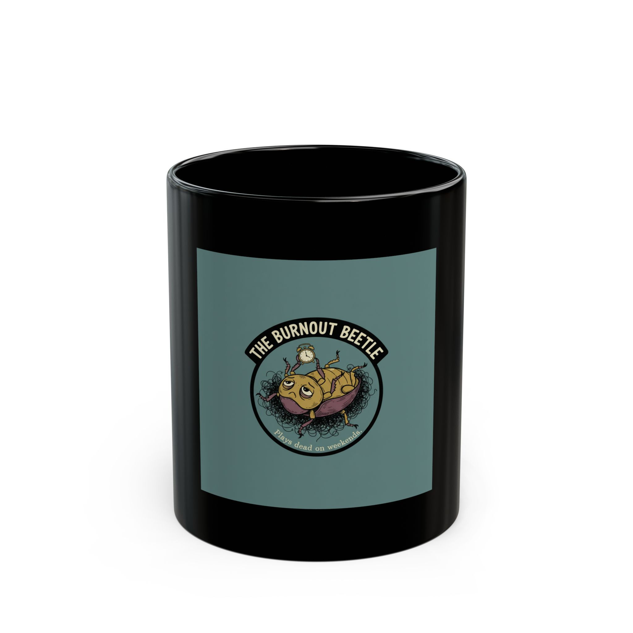 Burnout Beetle Black Mug 11oz – The Burnout Beetle Plays Dead on Weekend