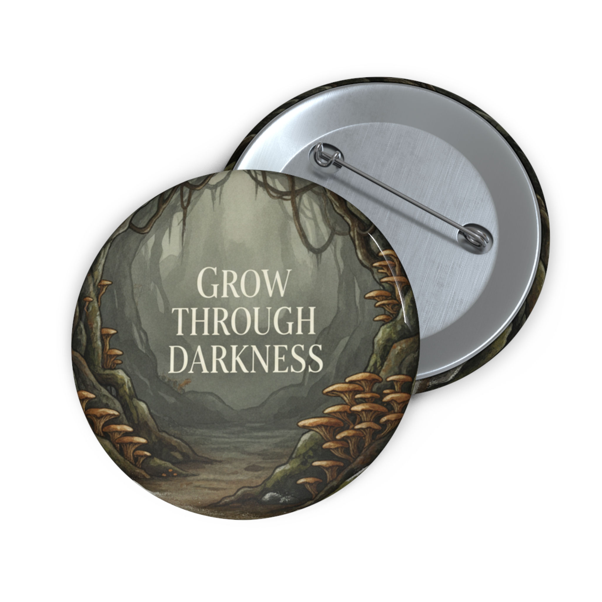 Mushrooms And Entrance Pin Button – Grow Through Darkness