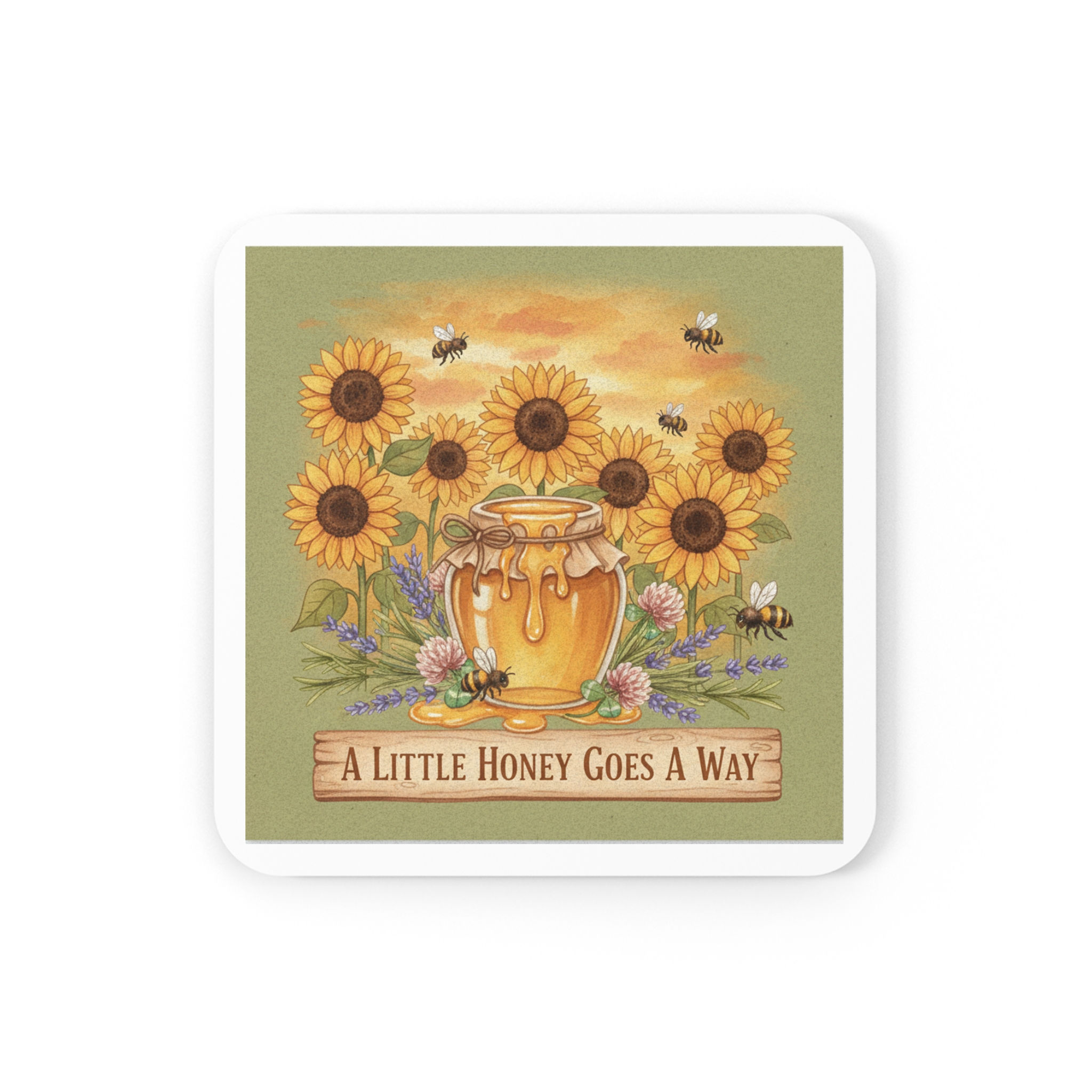 Honey Jar And Sunflowers Cork Coaster – A Little Honey Goes a Way