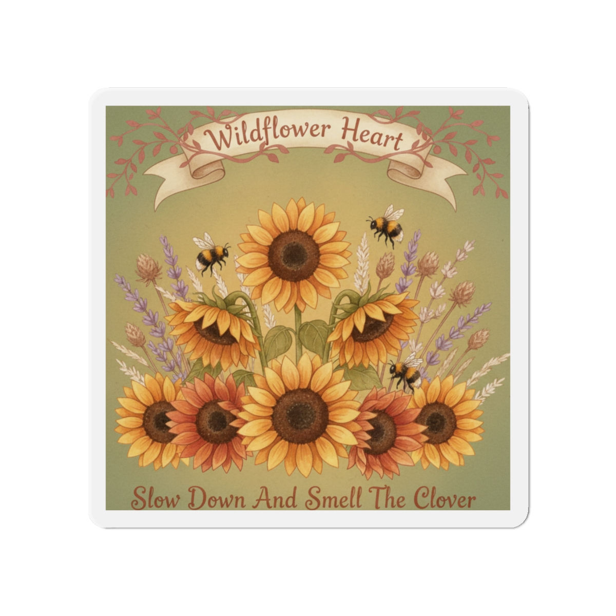 Sunflowers And Bees Die-Cut Magnet – Wildflower Heart