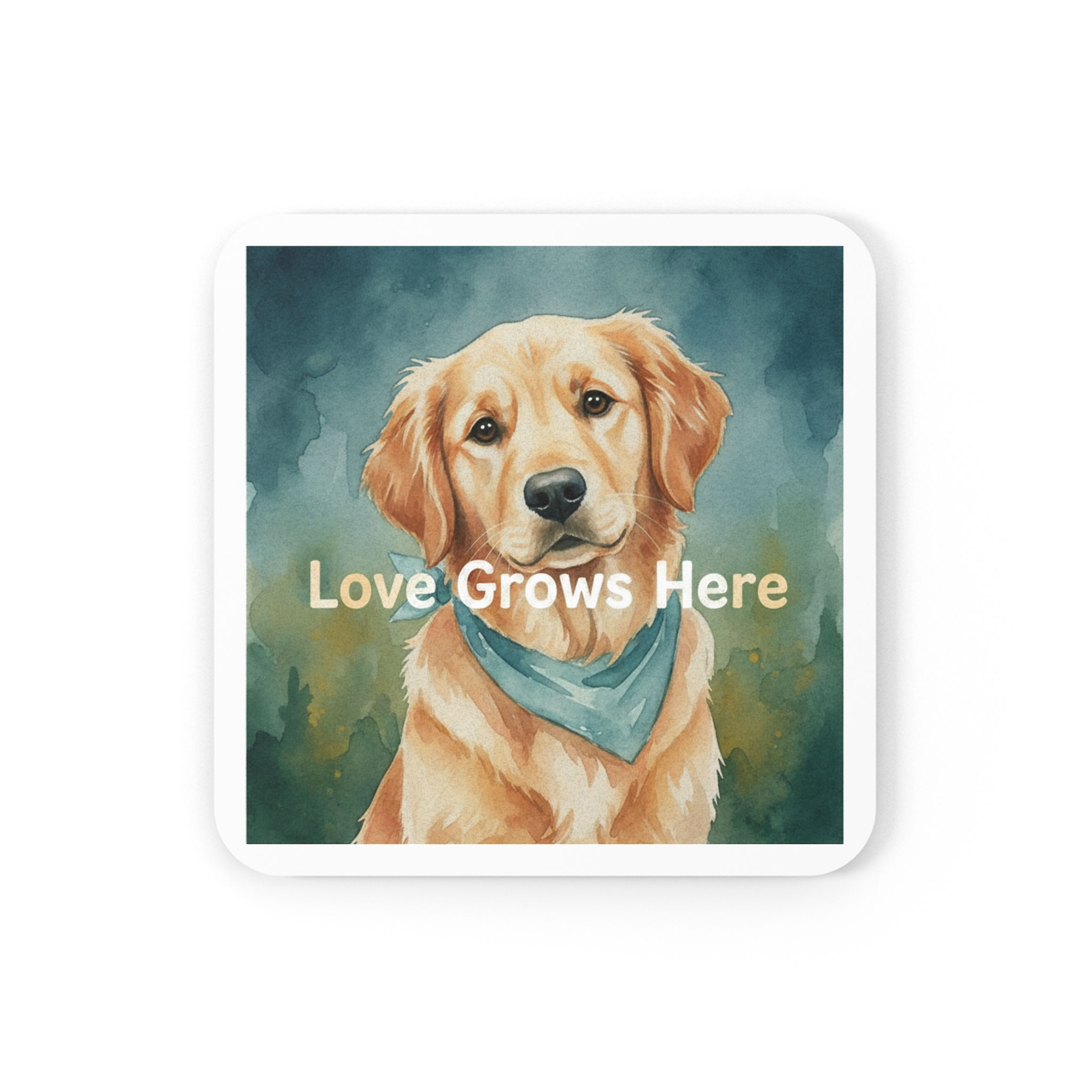 Golden Retriever Cork Coaster – Love Grows Here