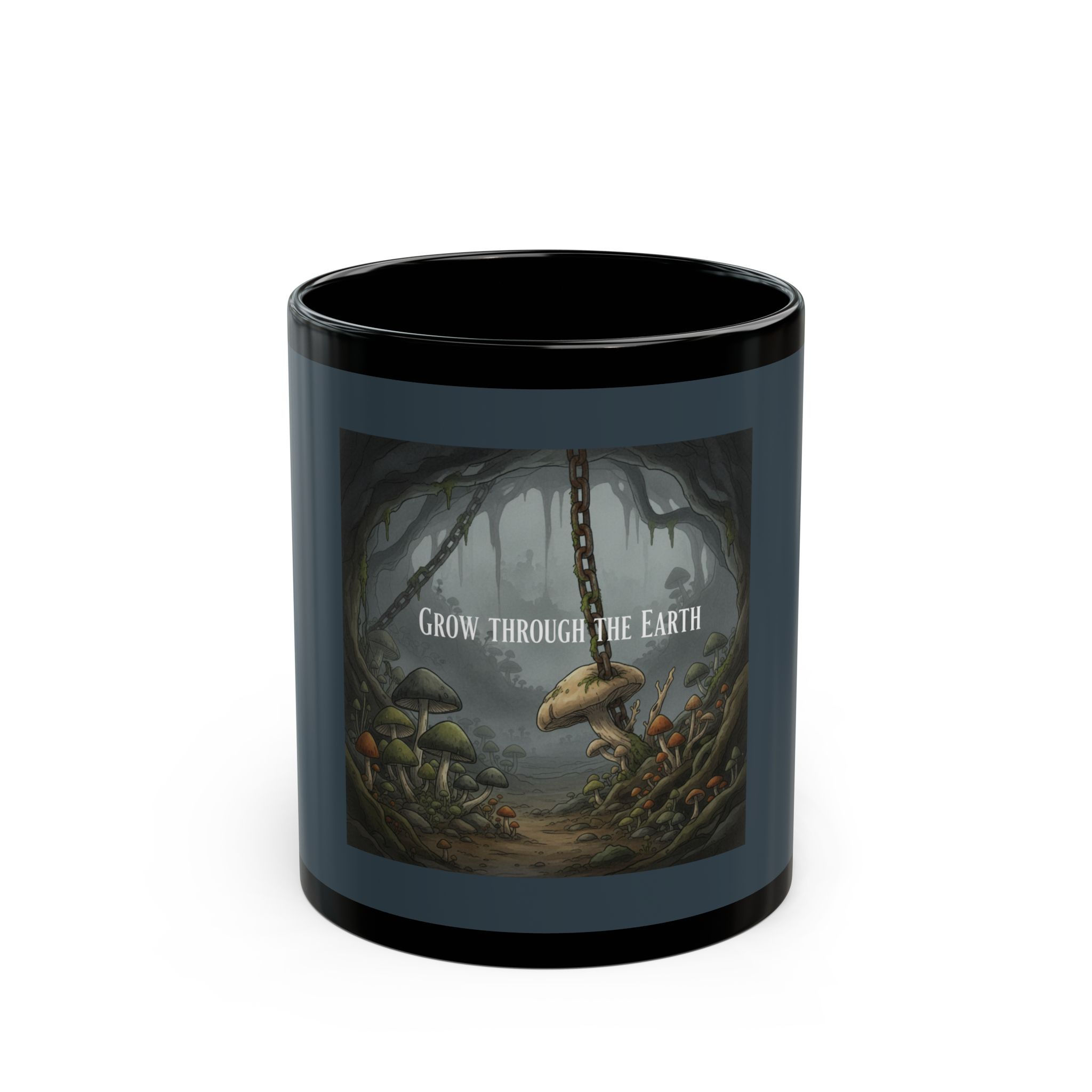 Mushrooms And Chains Black Mug 11oz – Grow Through the Earth