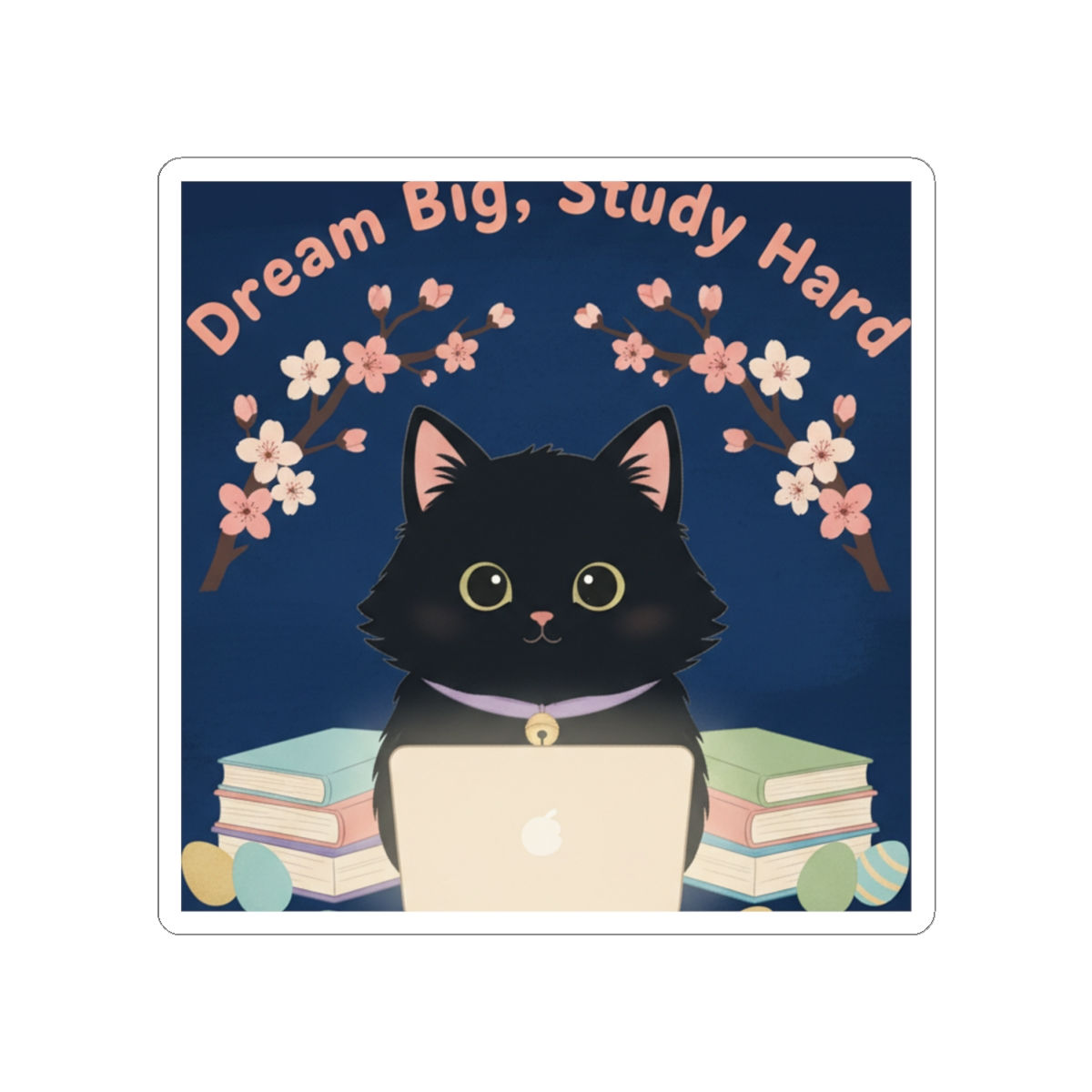 Black Cat Kiss-Cut Sticker – Dream Big Study Hard