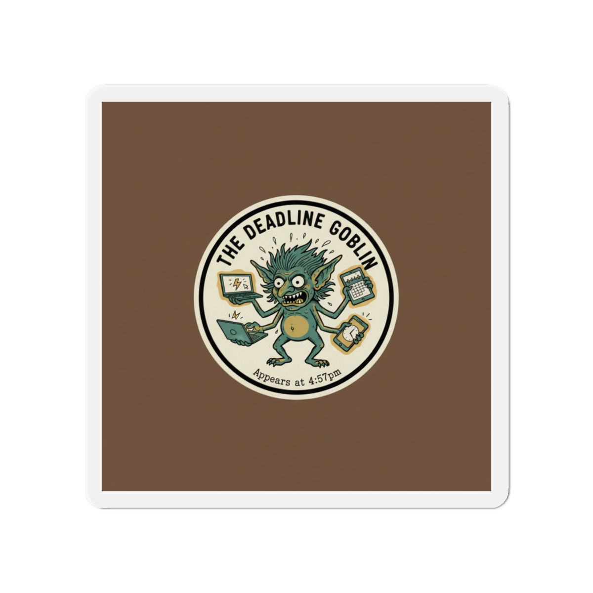 Deadline Goblin Die-Cut Magnet – The Deadline Goblin Appears at 457pm