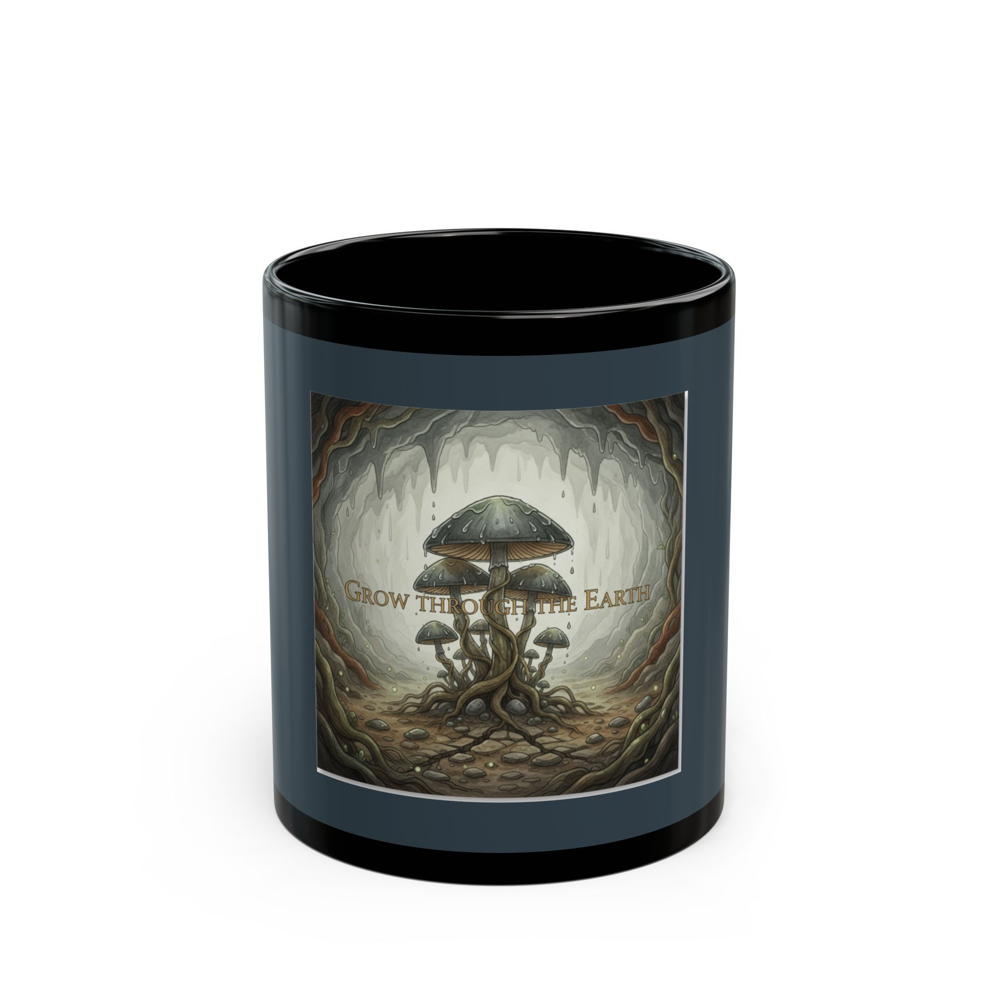 Mushrooms In A Black Mug 11oz – Grow Through the Earth