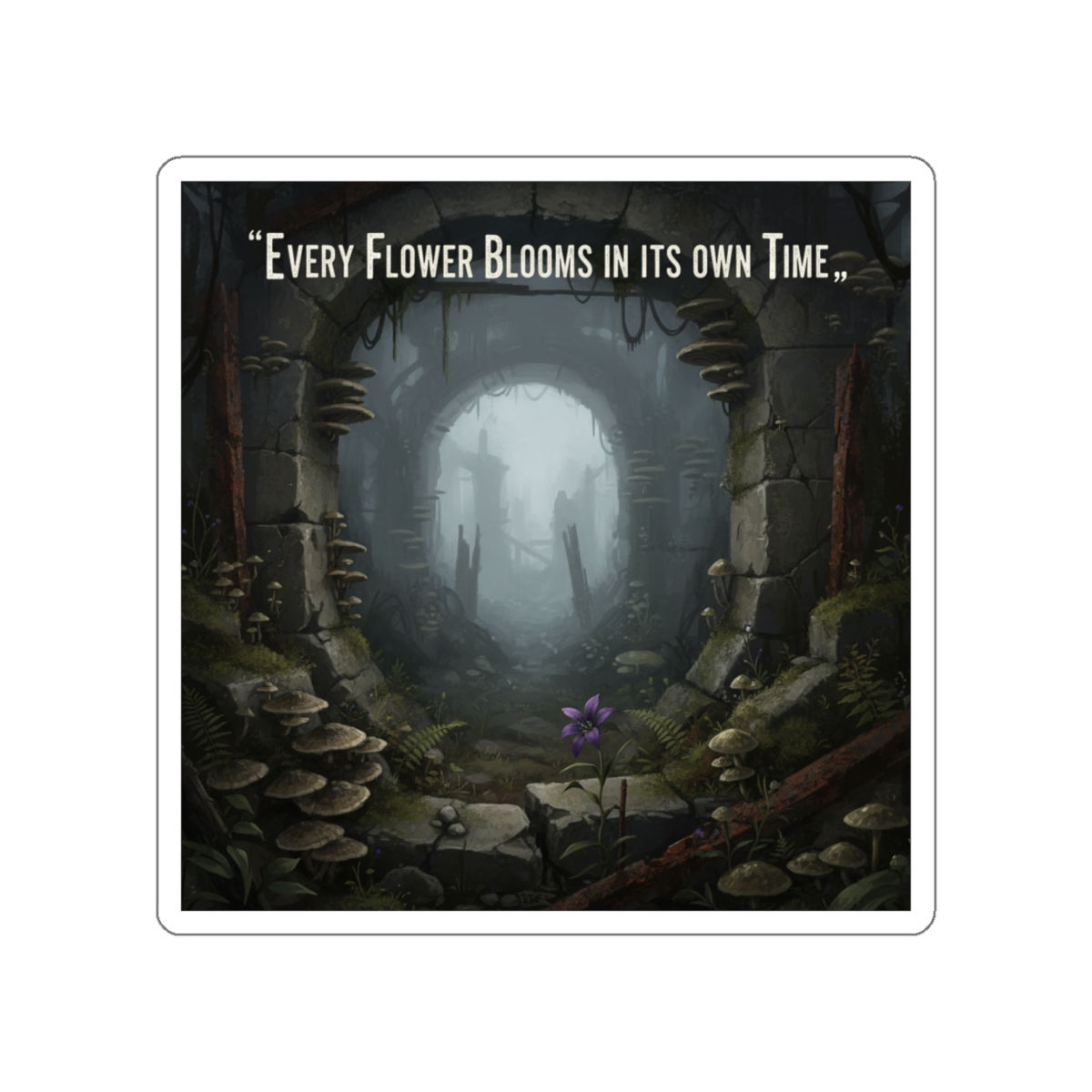 Purple Flower In Ruins Die-Cut Sticker – Every Flower Blooms in Its Own Time