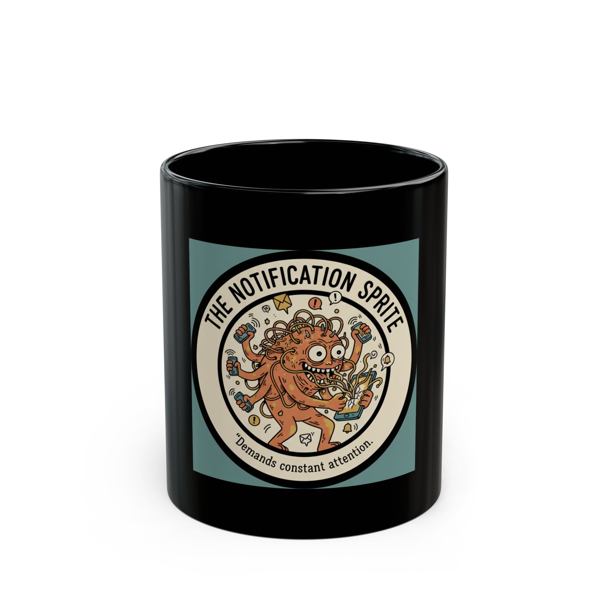 Notification Sprite Black Mug 11oz – Demands Constant Attention