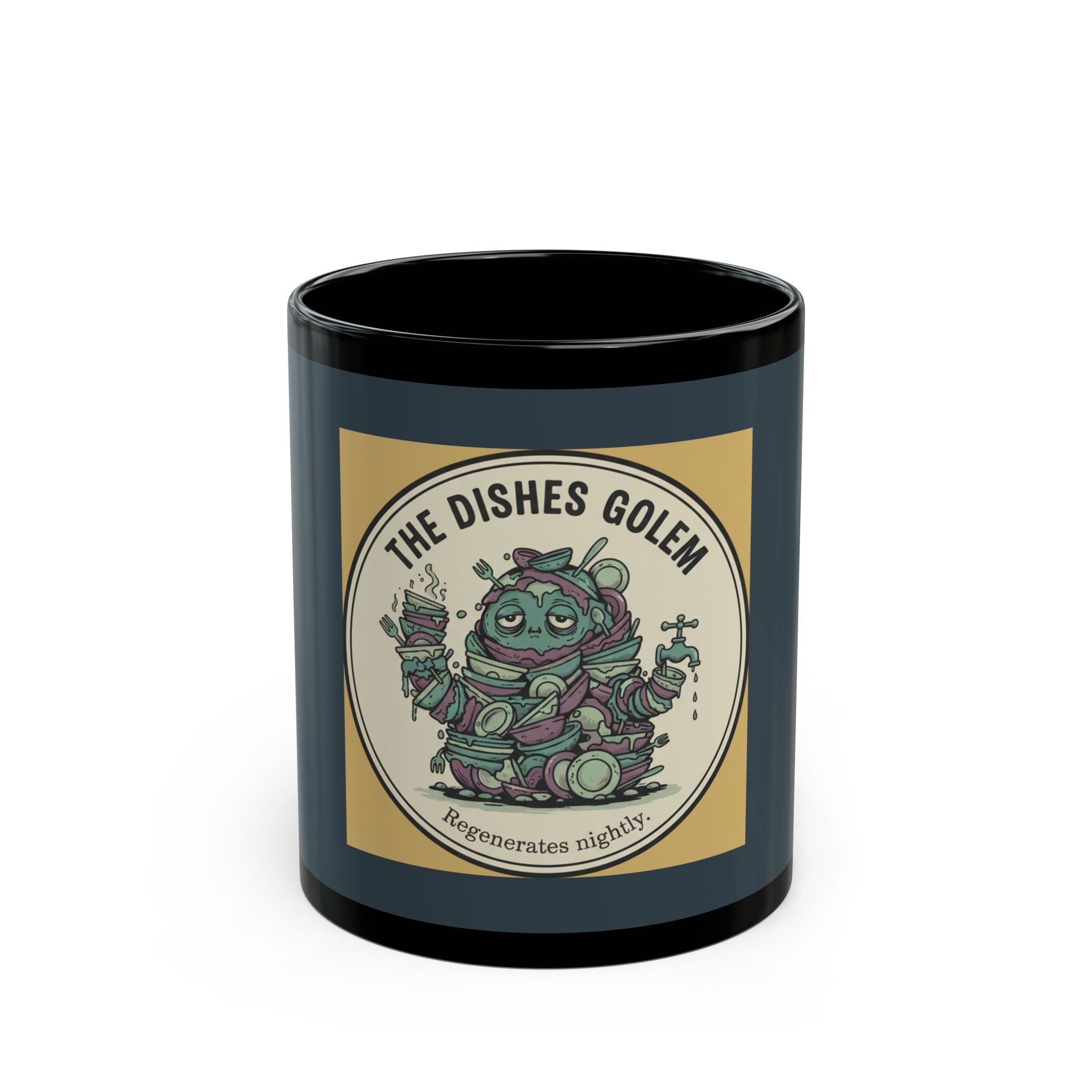 Dishes Golem Black Mug 11oz – The Dishes Golem Regenerates Nightly