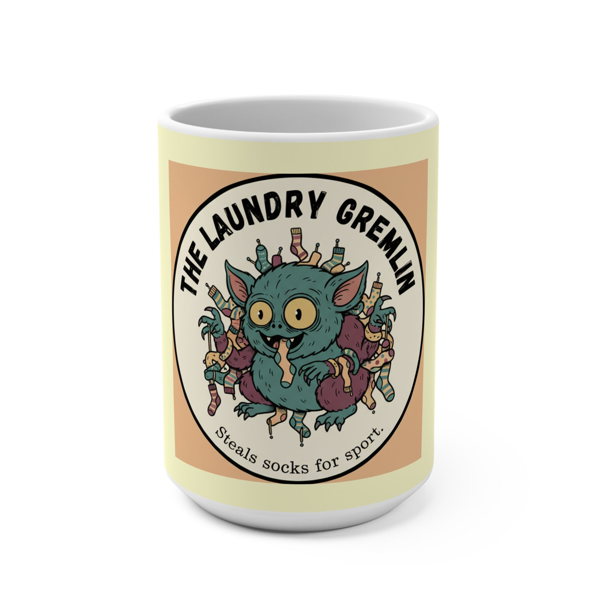 Laundry Gremlin Mug 15oz – The Laundry Gremlin Steals Socks for Spo