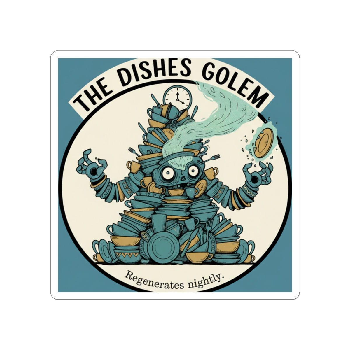 Dishes Golem Kiss-Cut Sticker – The Dishes Golem Regenerates Nightly