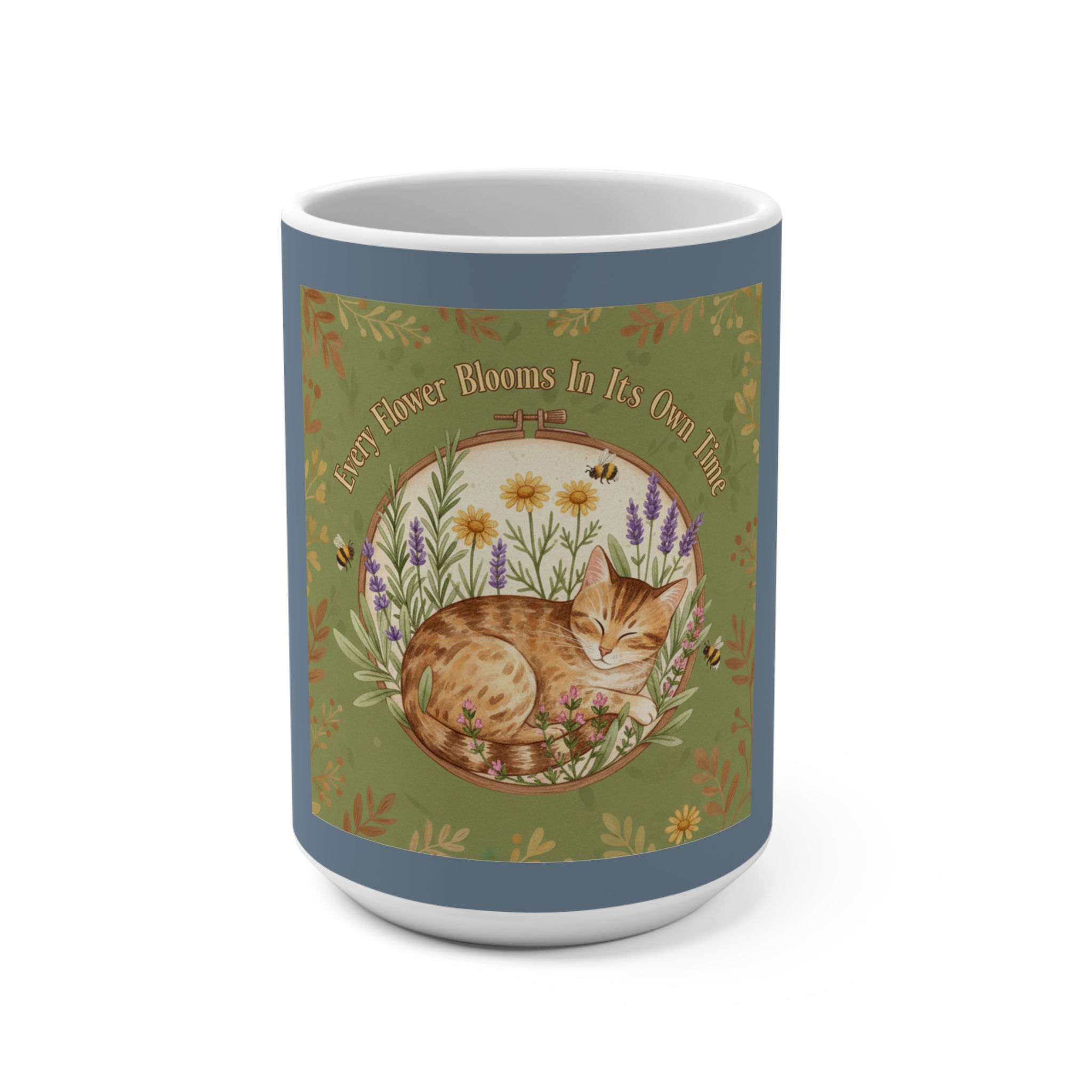 Tabby Cat Mug 15oz – Every Flower Blooms in Its Own Time