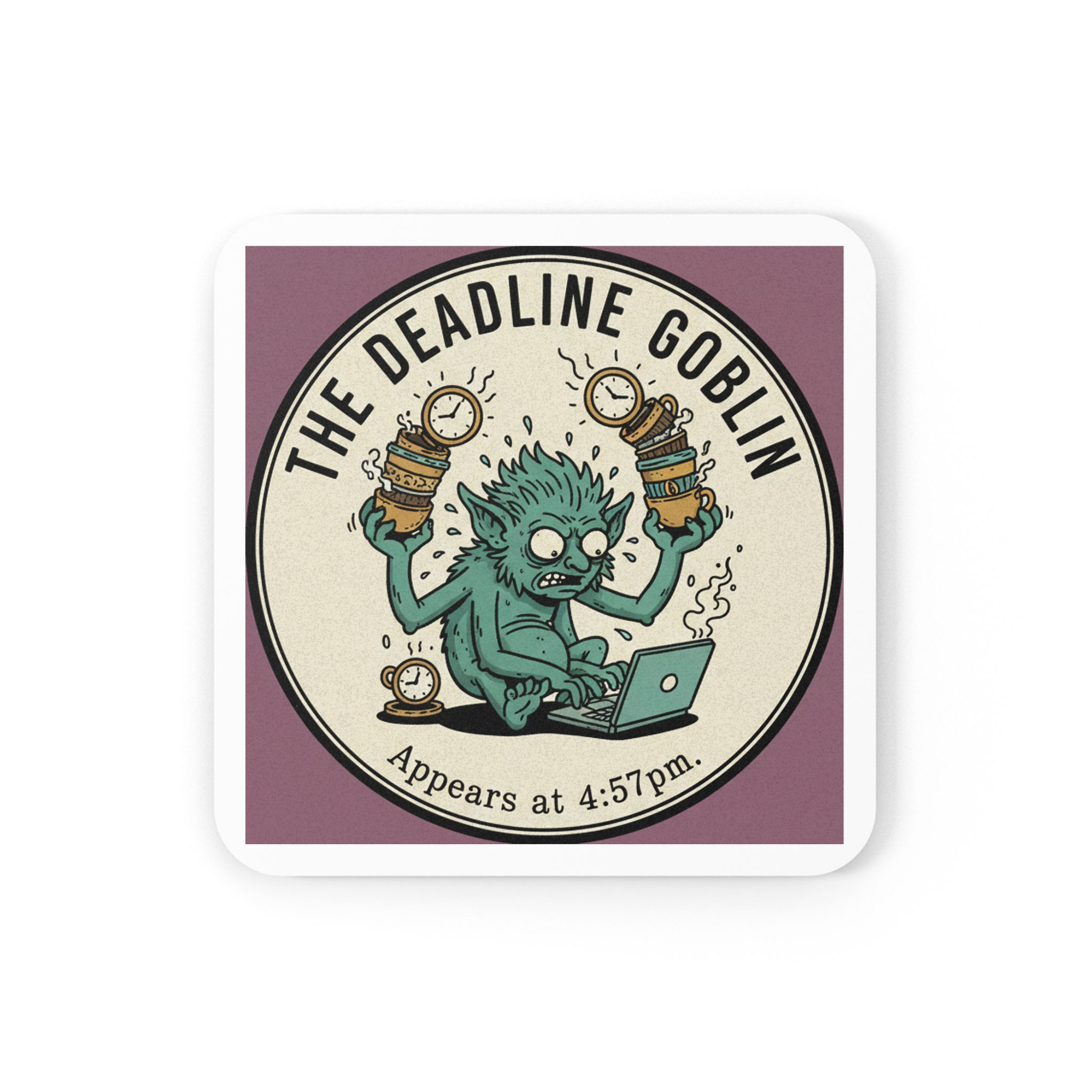 Deadline Goblin Cork Coaster – The Deadline Goblin Appears at 457pm