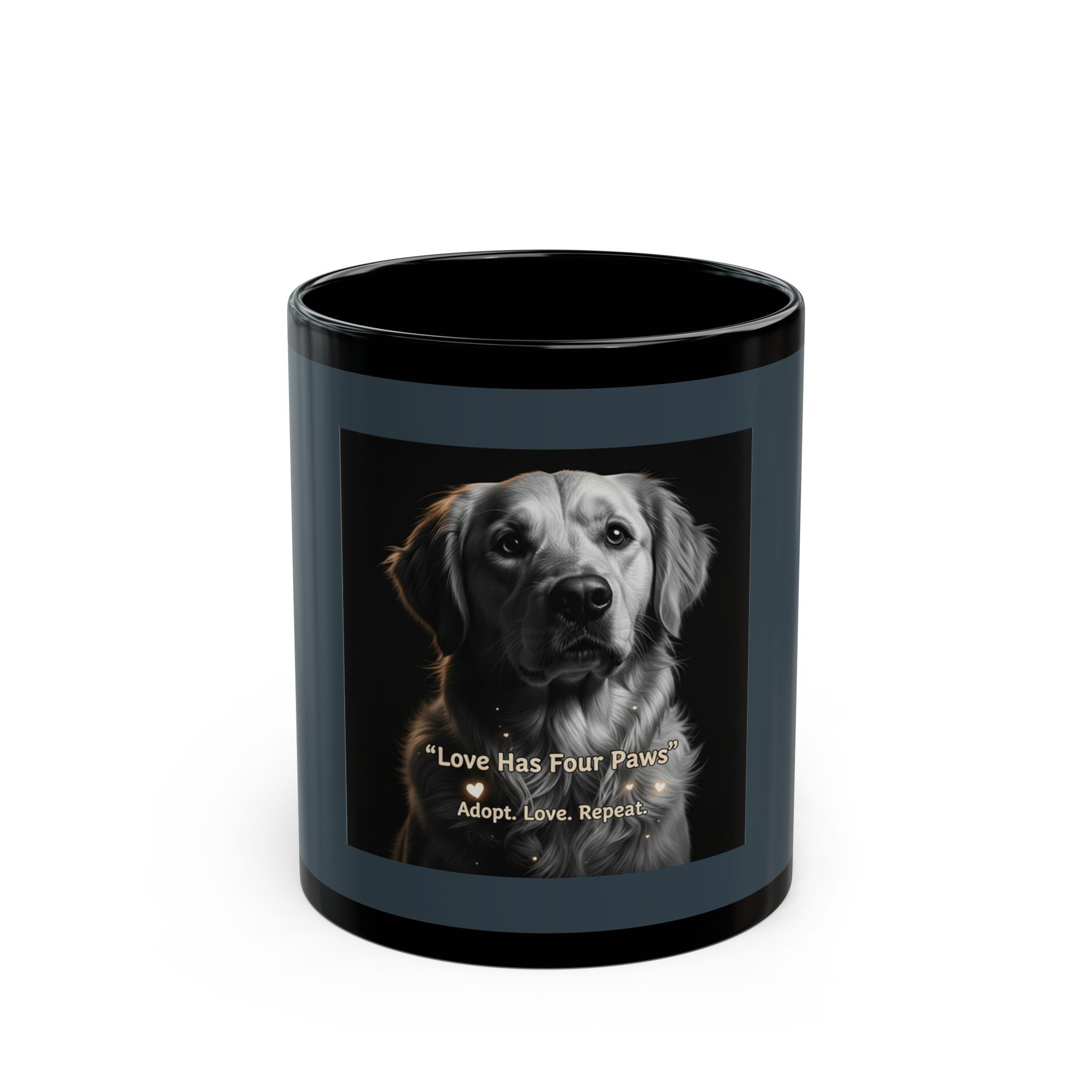 Golden Retriever Black Mug 11oz – Love Has Four Paws Adopt Love Repeat